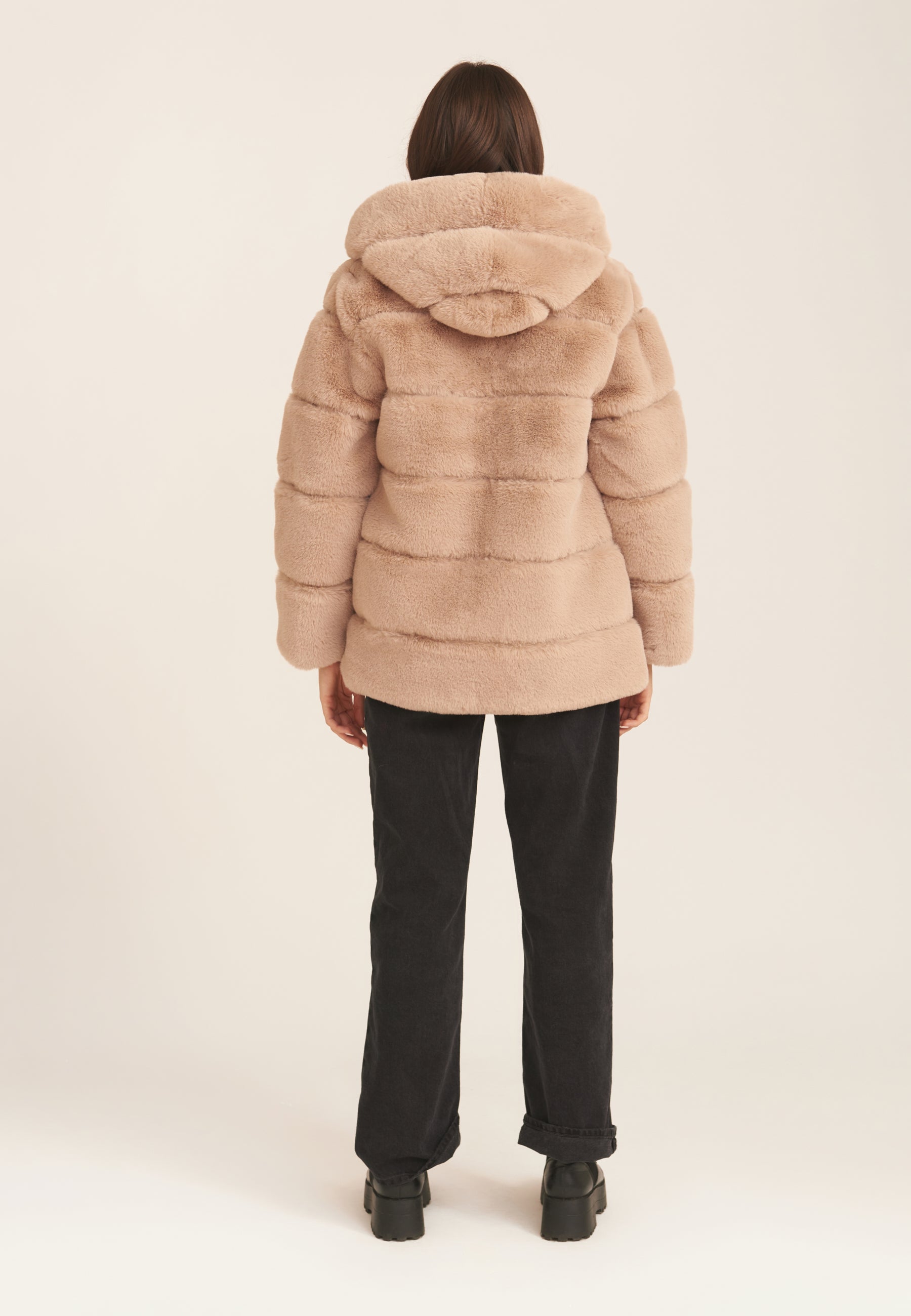 Mink Brown Horizontal Cut Fur Hooded Jacket