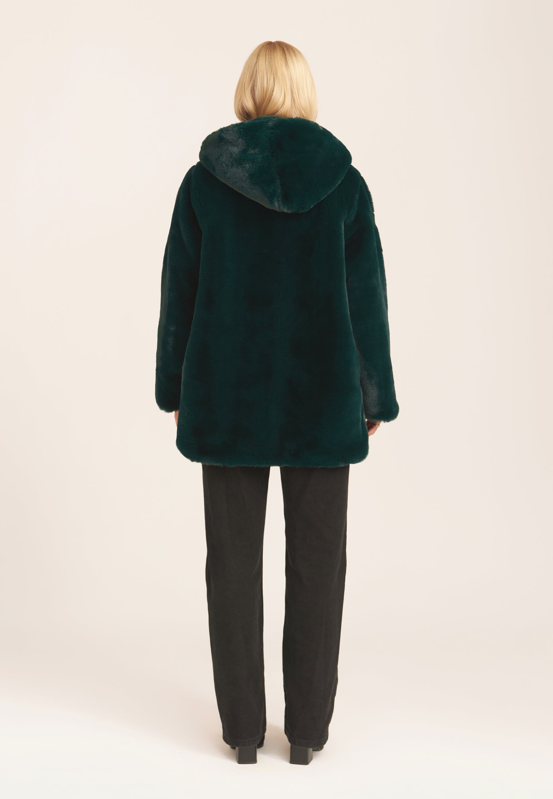 Emerald Green Hooded Long Sleeve Faux Fur Jacket