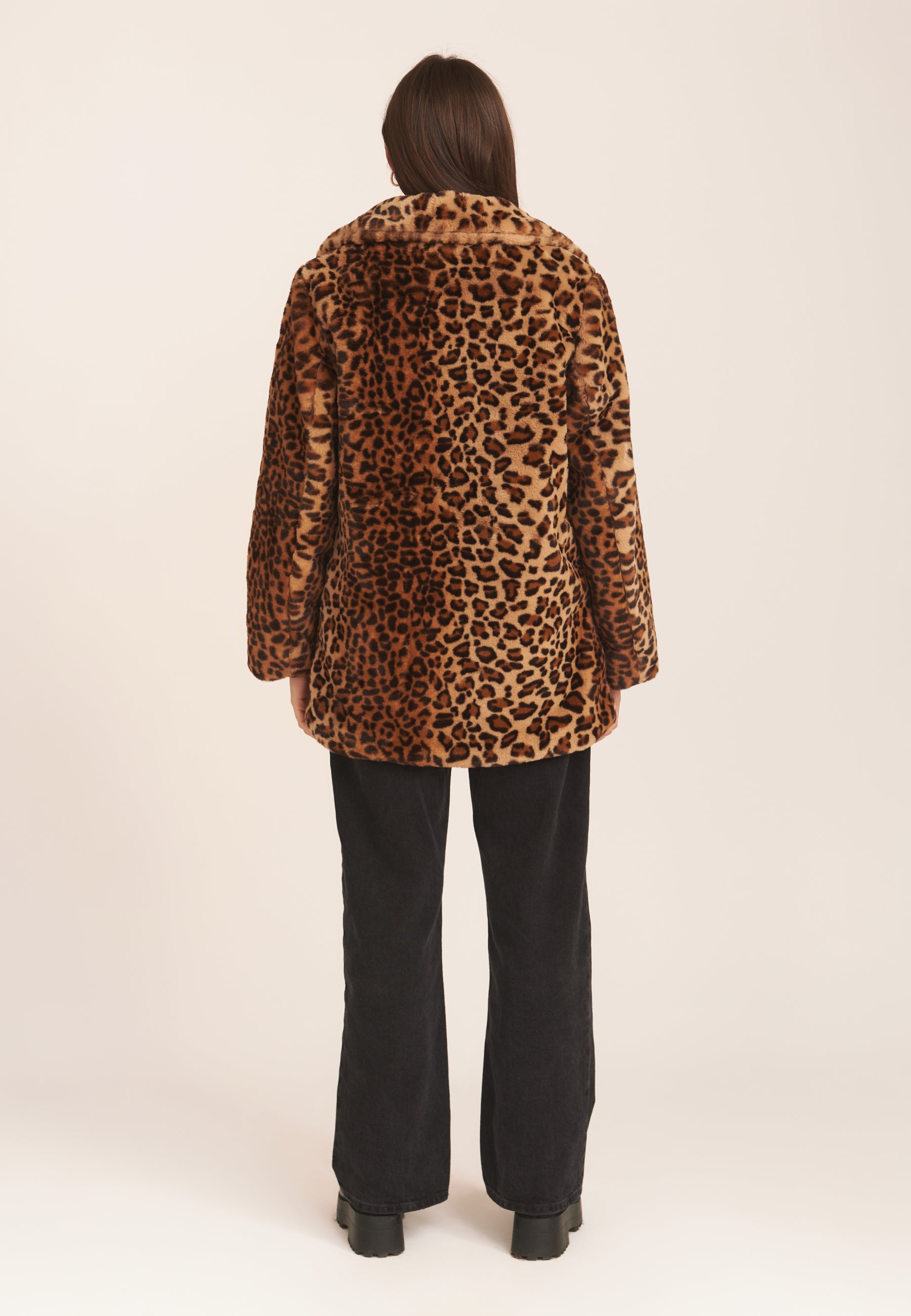 Brown Leopard Print Faux Fur Coat Jacket