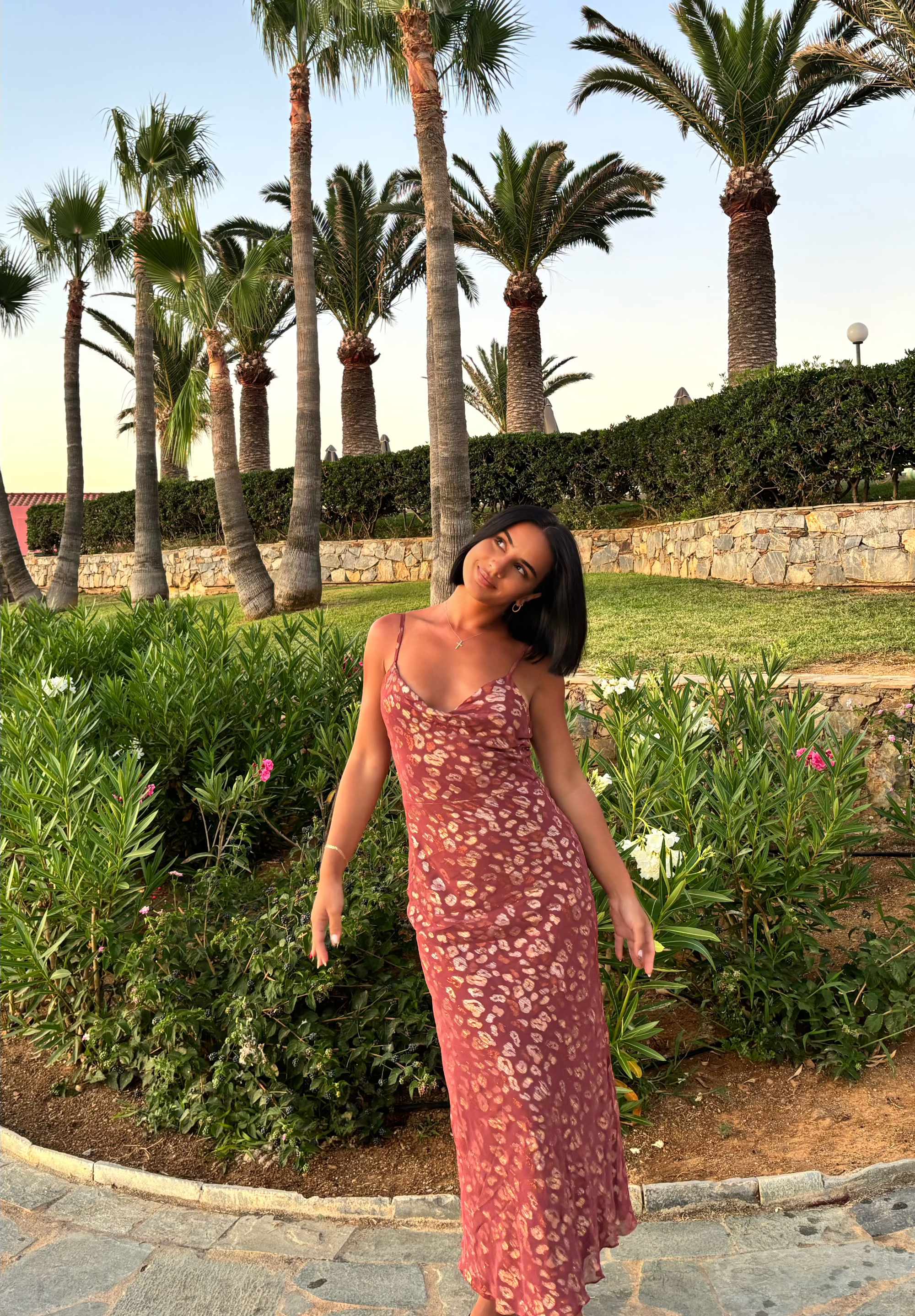 Brown Viscose Animal Jacquard Cowl Midi Dress