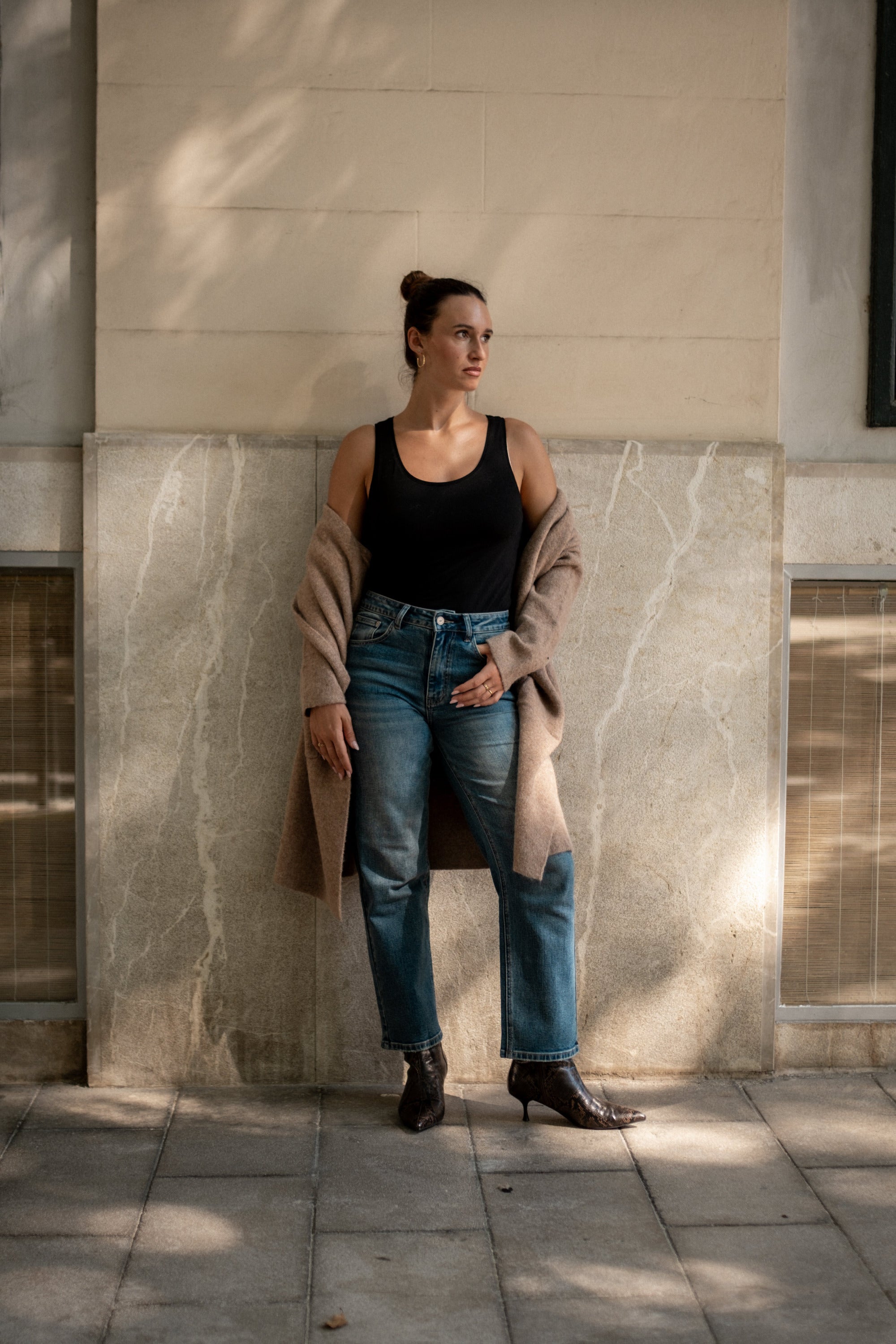 Brown Wool Mix Longline Edge to Edge Cardigan