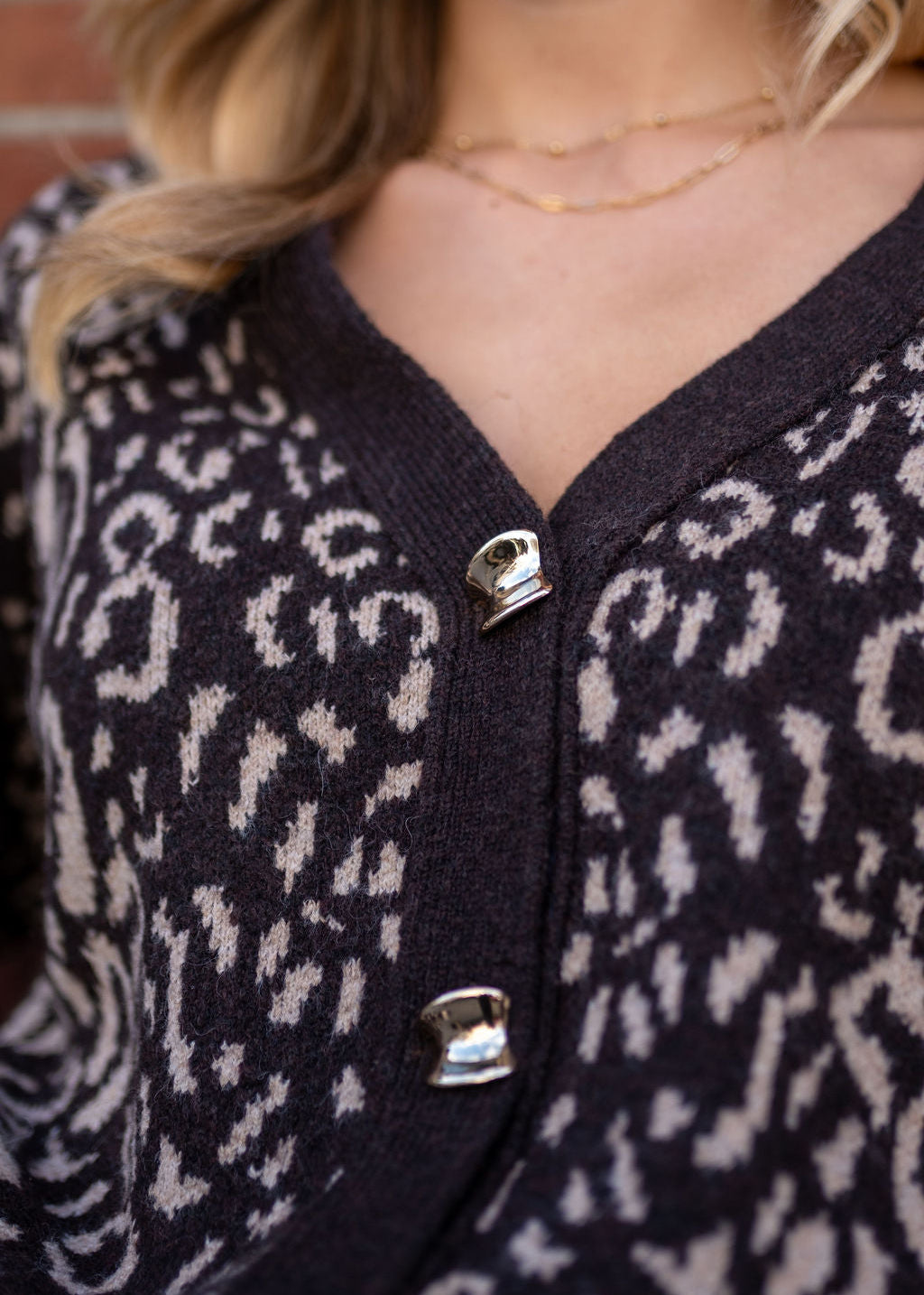 Chocolate Animal Print Wool Mix Cardigan Look Jumper