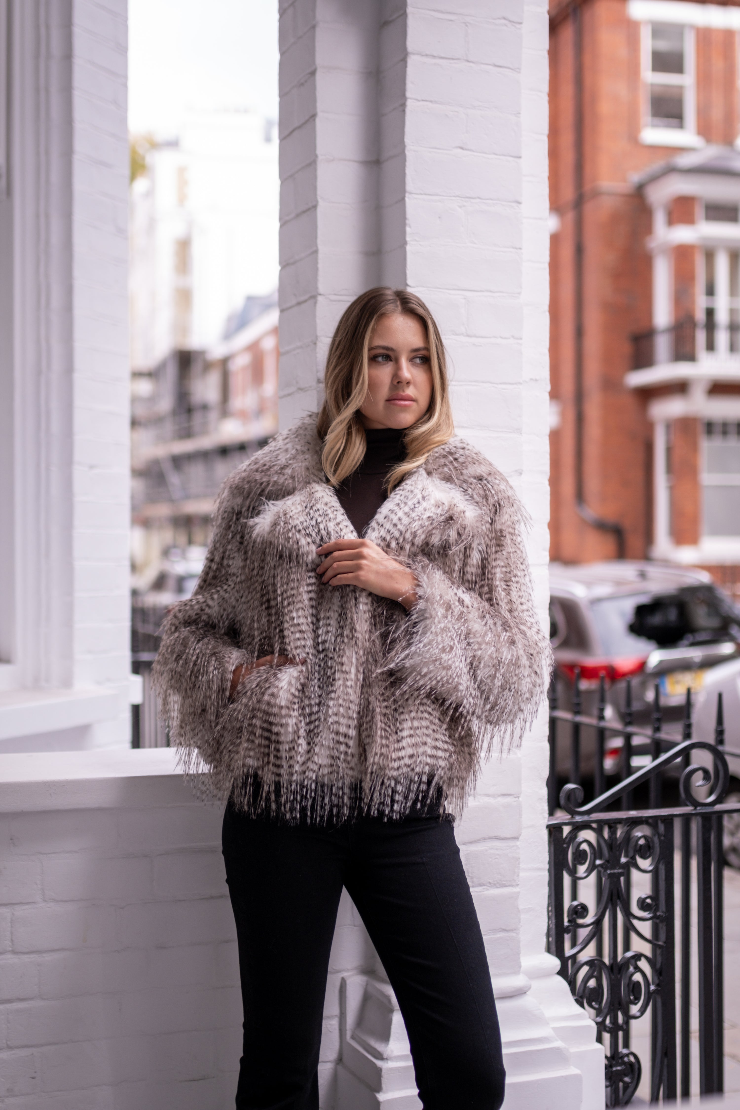 Brown Snow Leopard Faux Fur Short Jacket