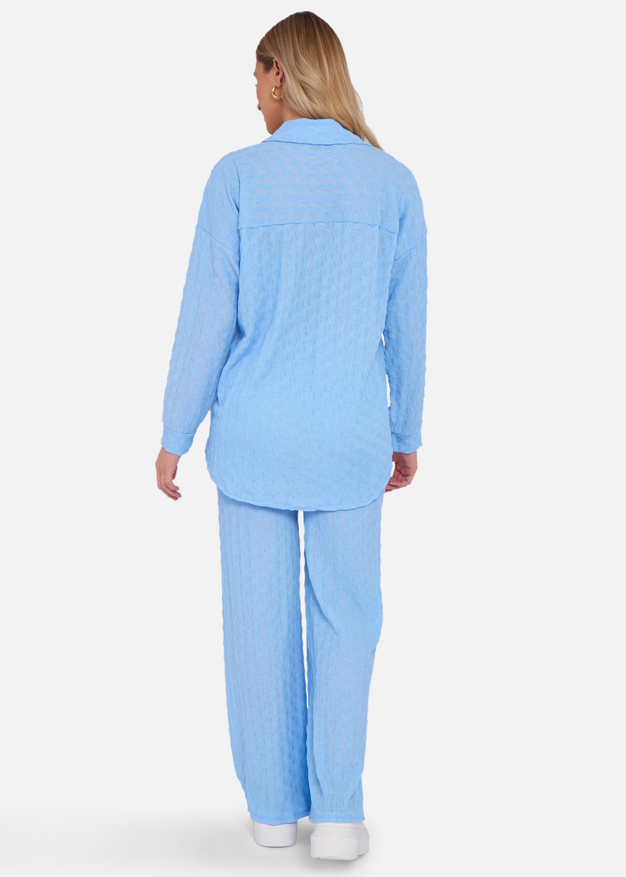 Sky Blue Textured Oversized Long Sleeves Shirt