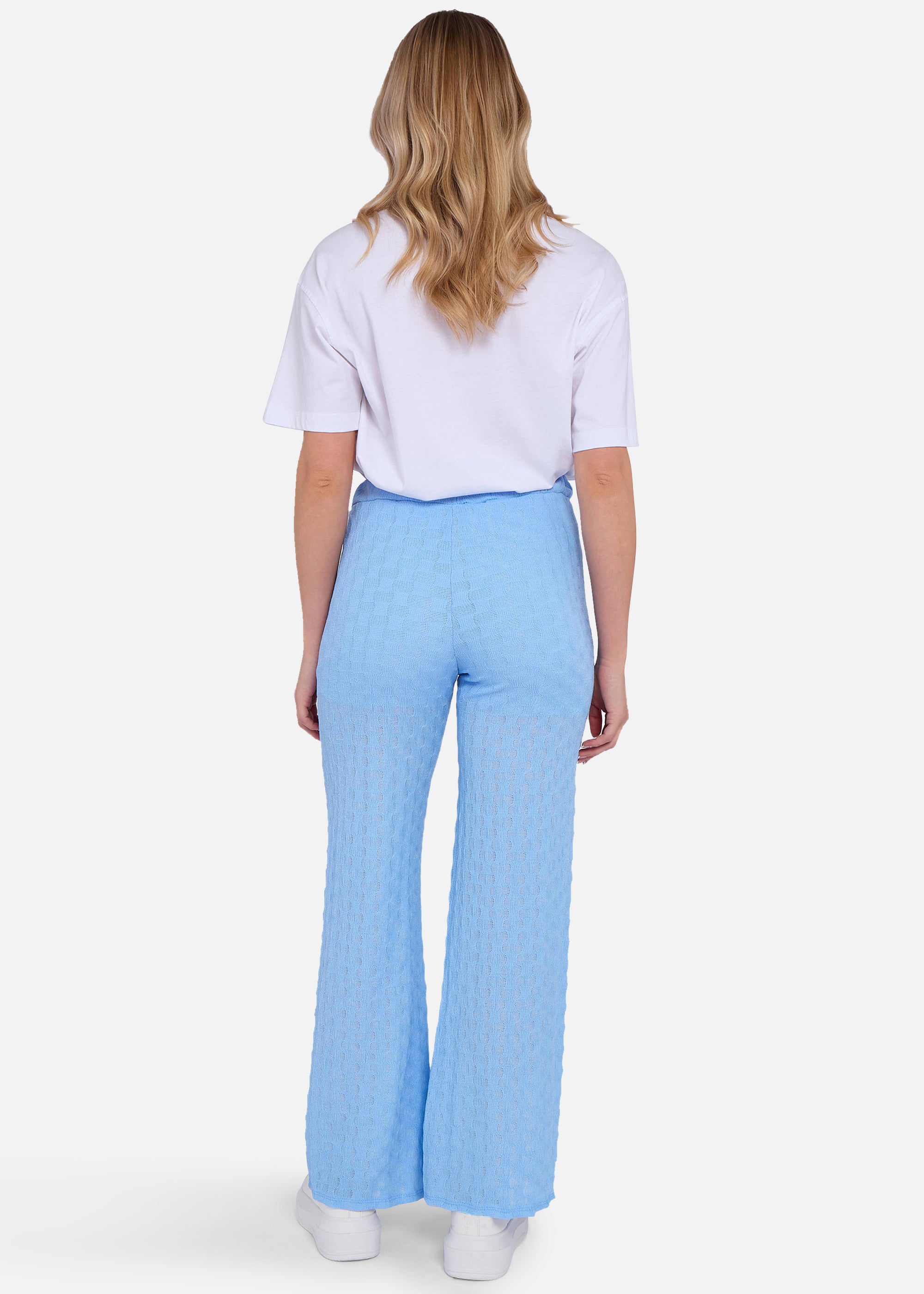 Sky Blue Textured Elasticated Waist Flared Trousers