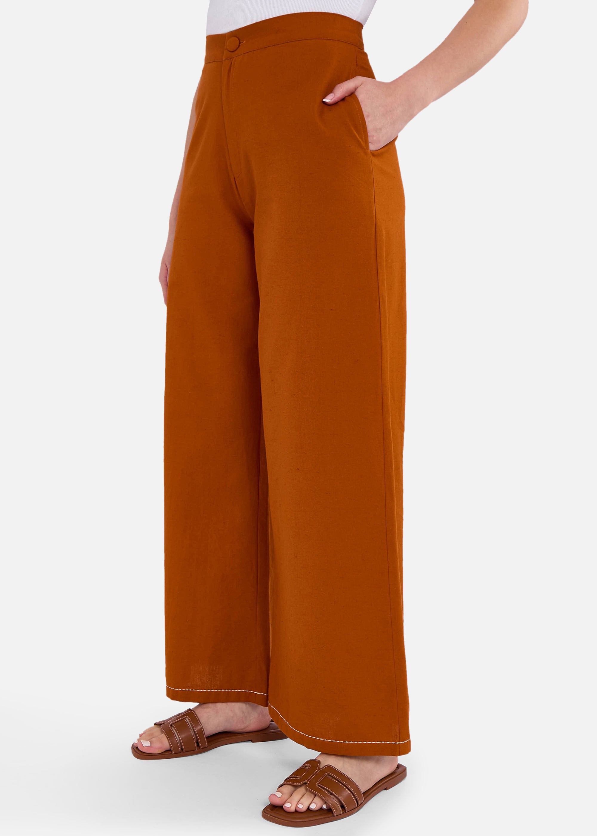 Rust Contrast Embroidery Stitch Detail Trouser