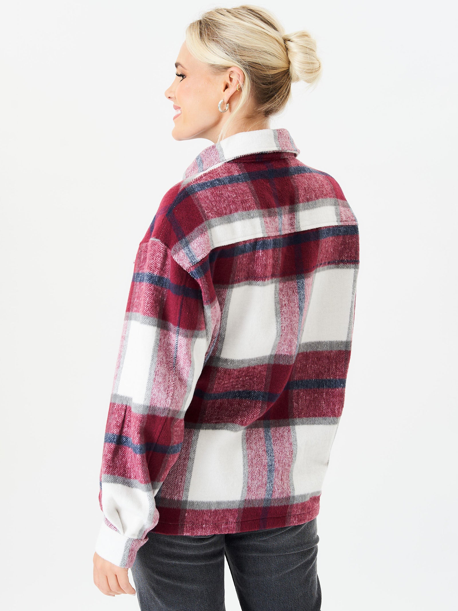 Burgundy Check Oversized Pocket Detail Shacket