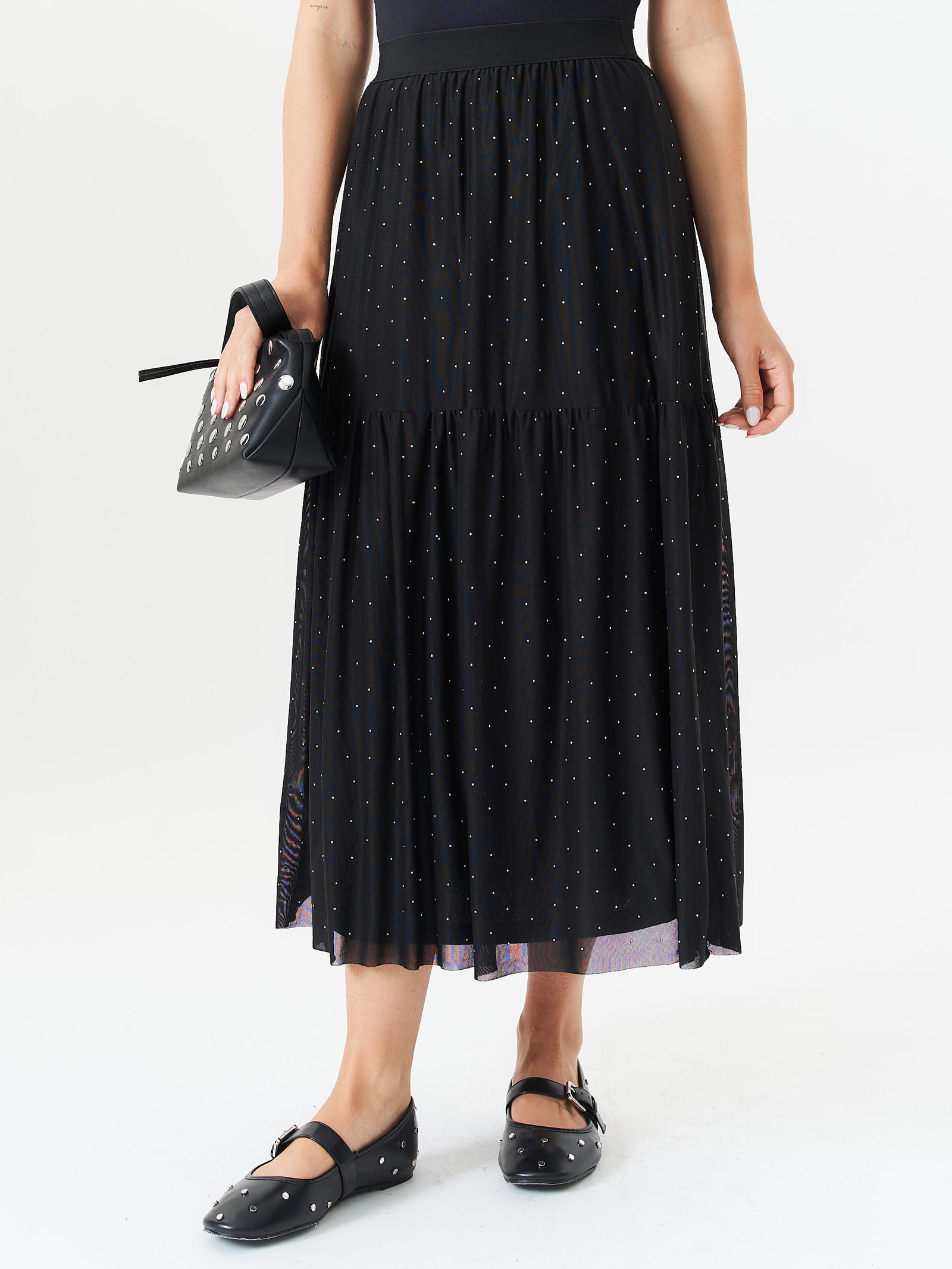 Black Diamante Mesh Maxi Skirt