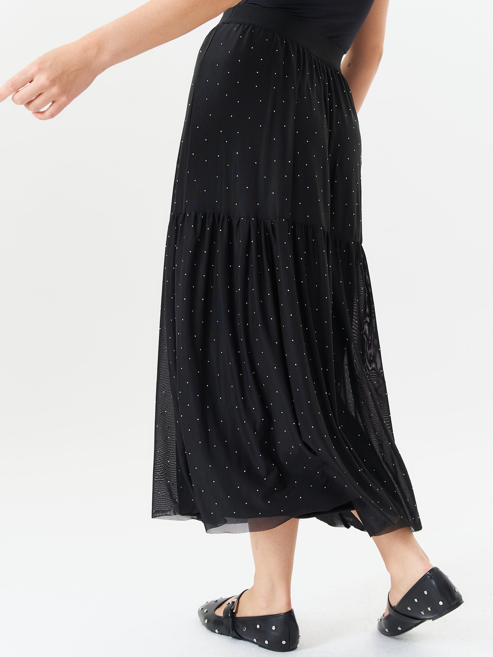 Black Diamante Mesh Maxi Skirt
