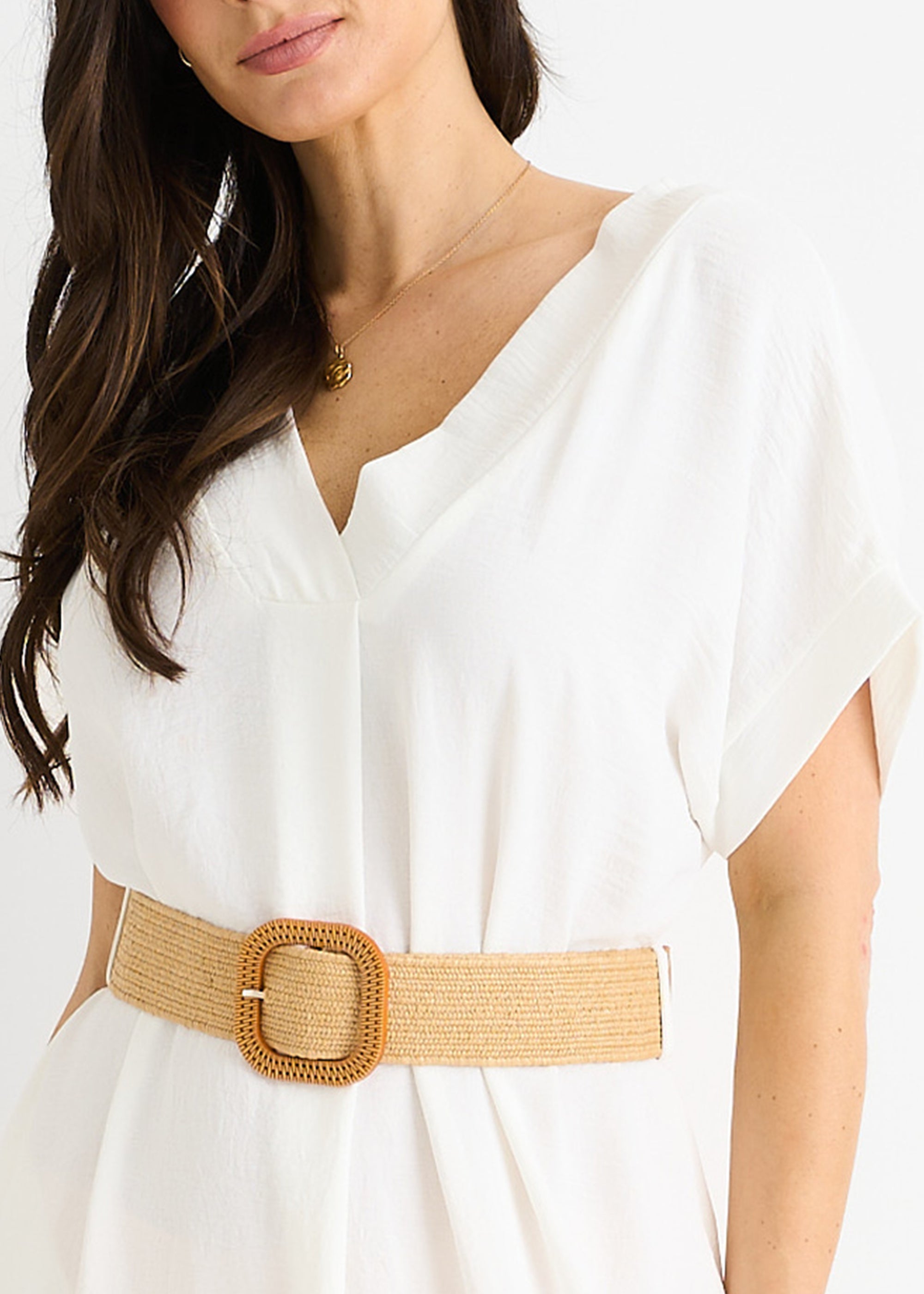 White Air Flow Belted Oversized Dress