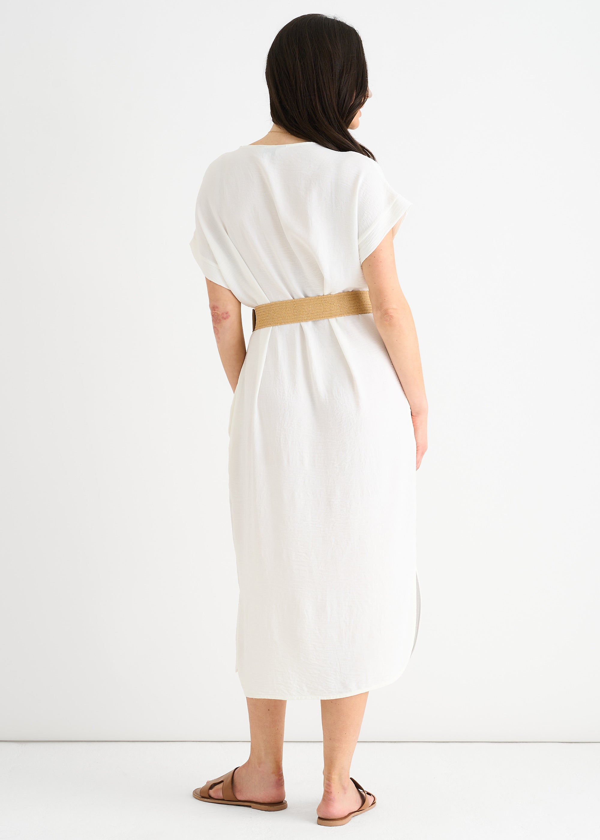White Air Flow Belted Oversized Dress