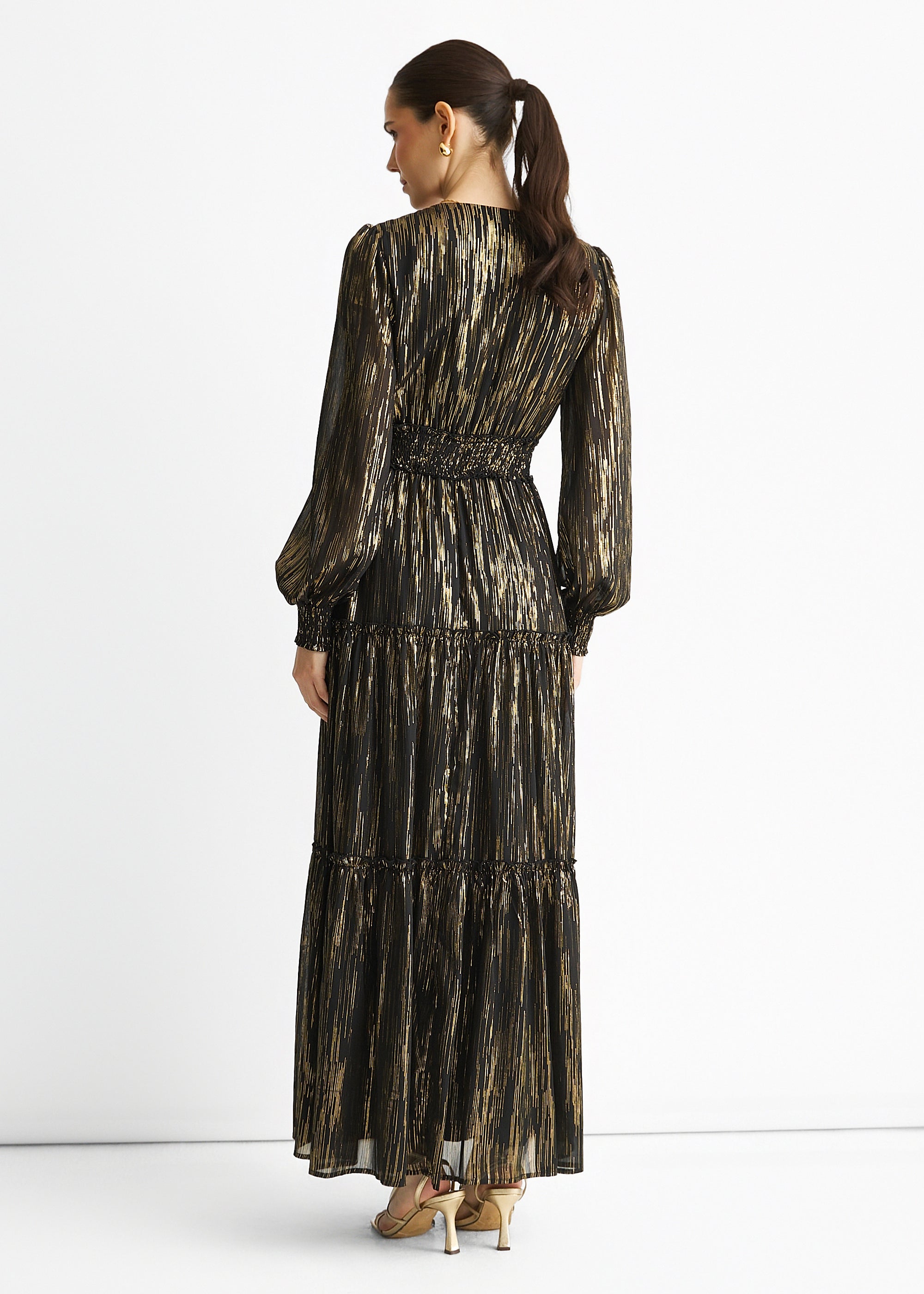 Black Lurex Chiffon Occassion Tiered Maxi Dress