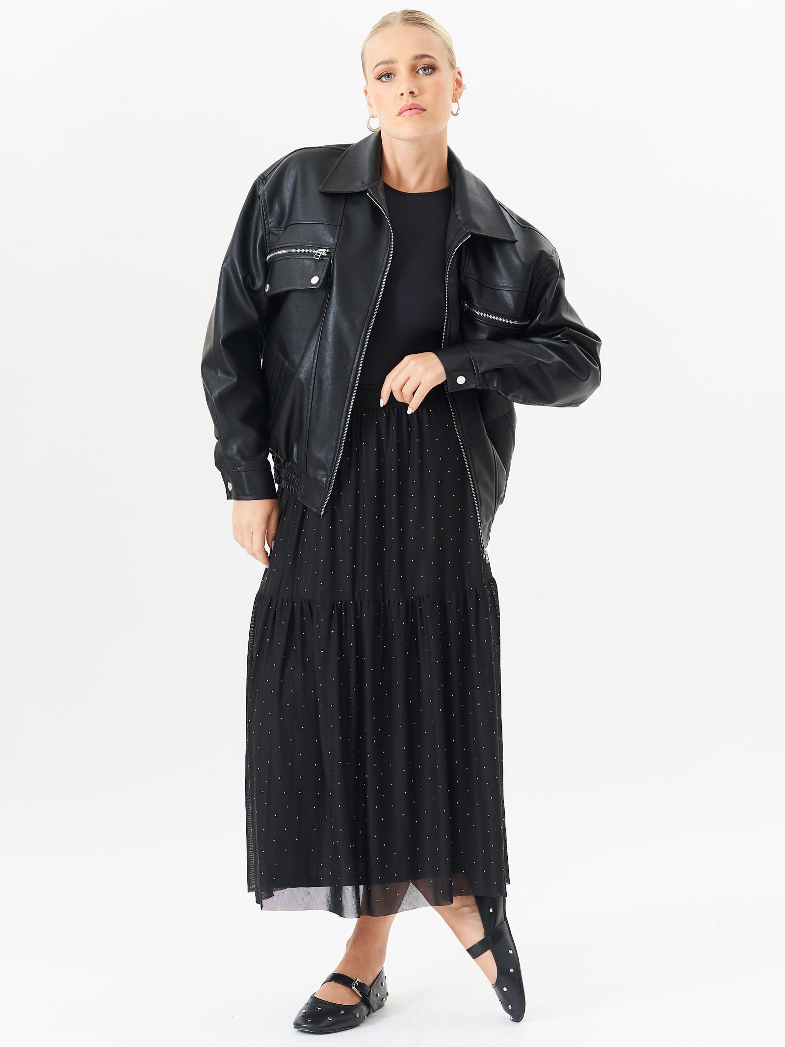 Black Diamante Mesh Maxi Skirt