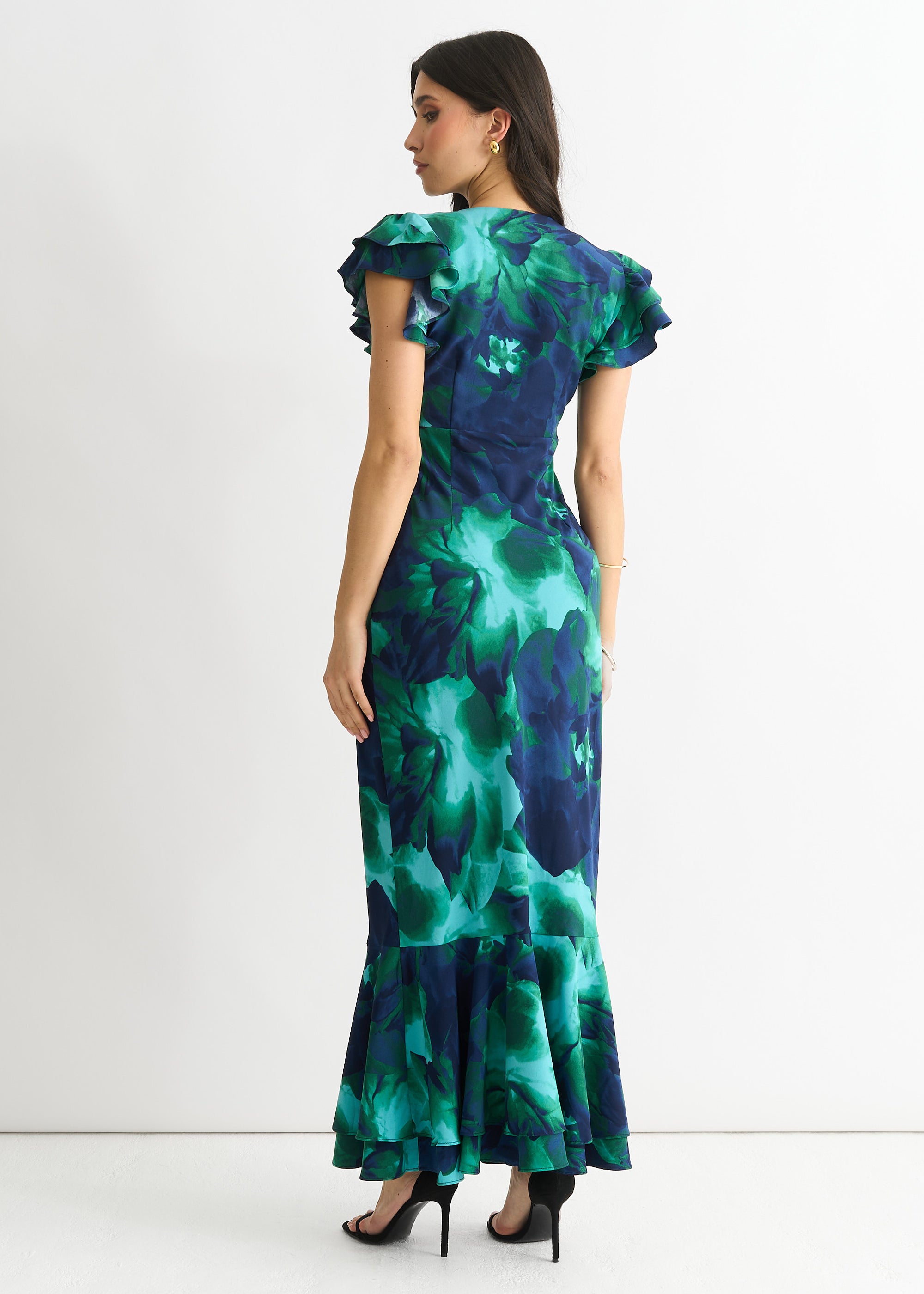 Green Watercolour Floral Maxi Dress