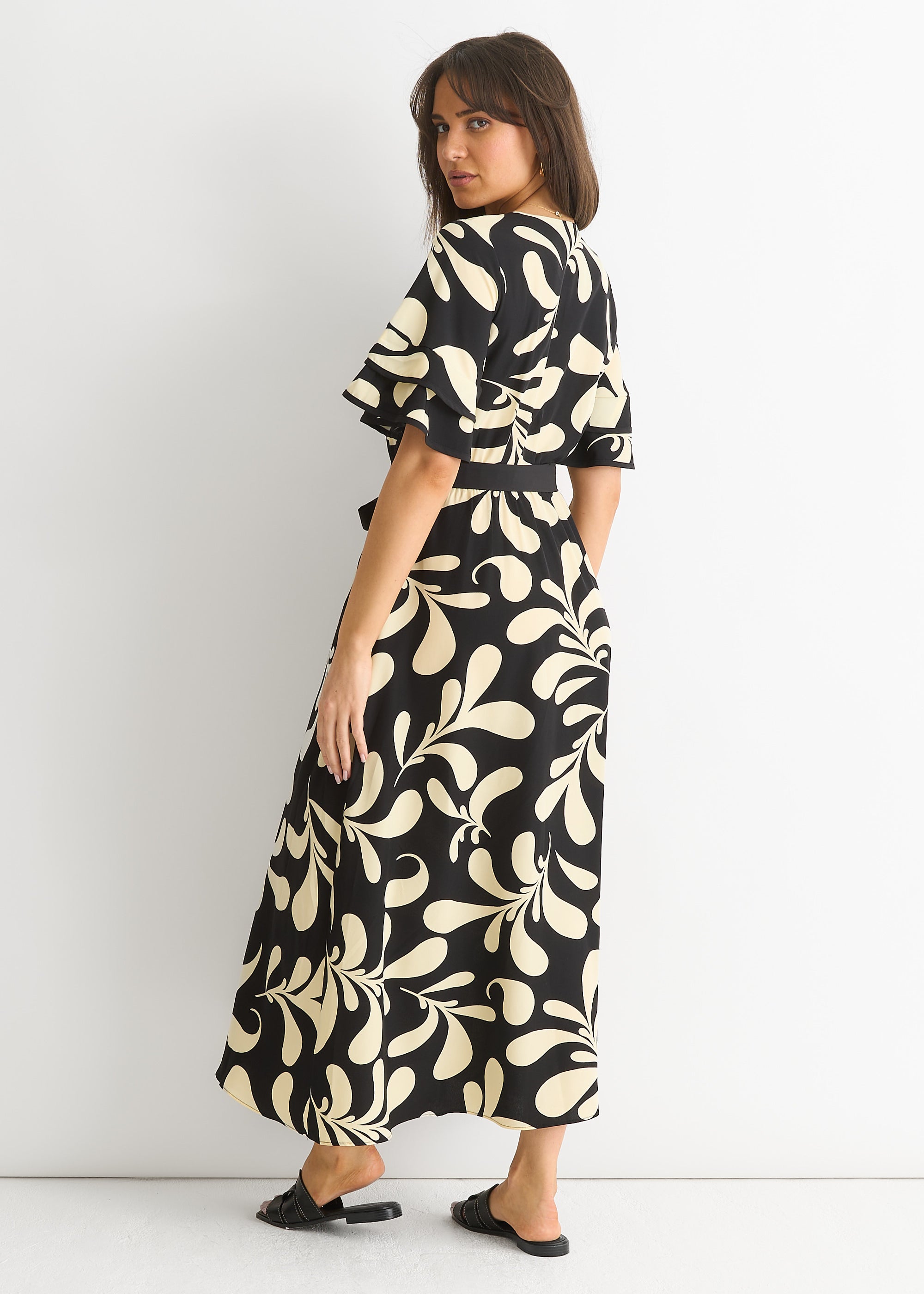 Floral V Neck Elasticated Waist Midi Dress
