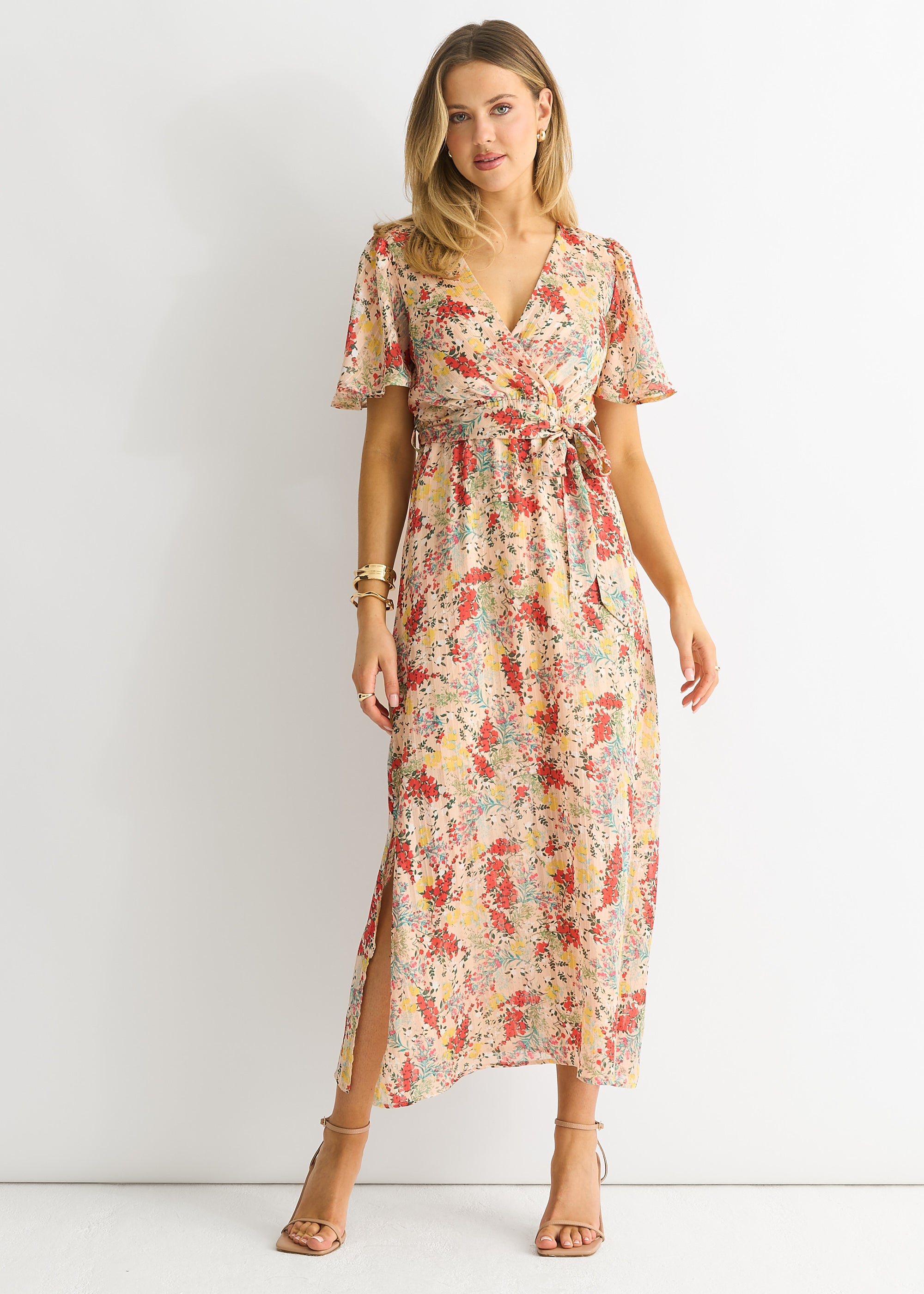 Floral Jacquard Chiffon Midi Dress