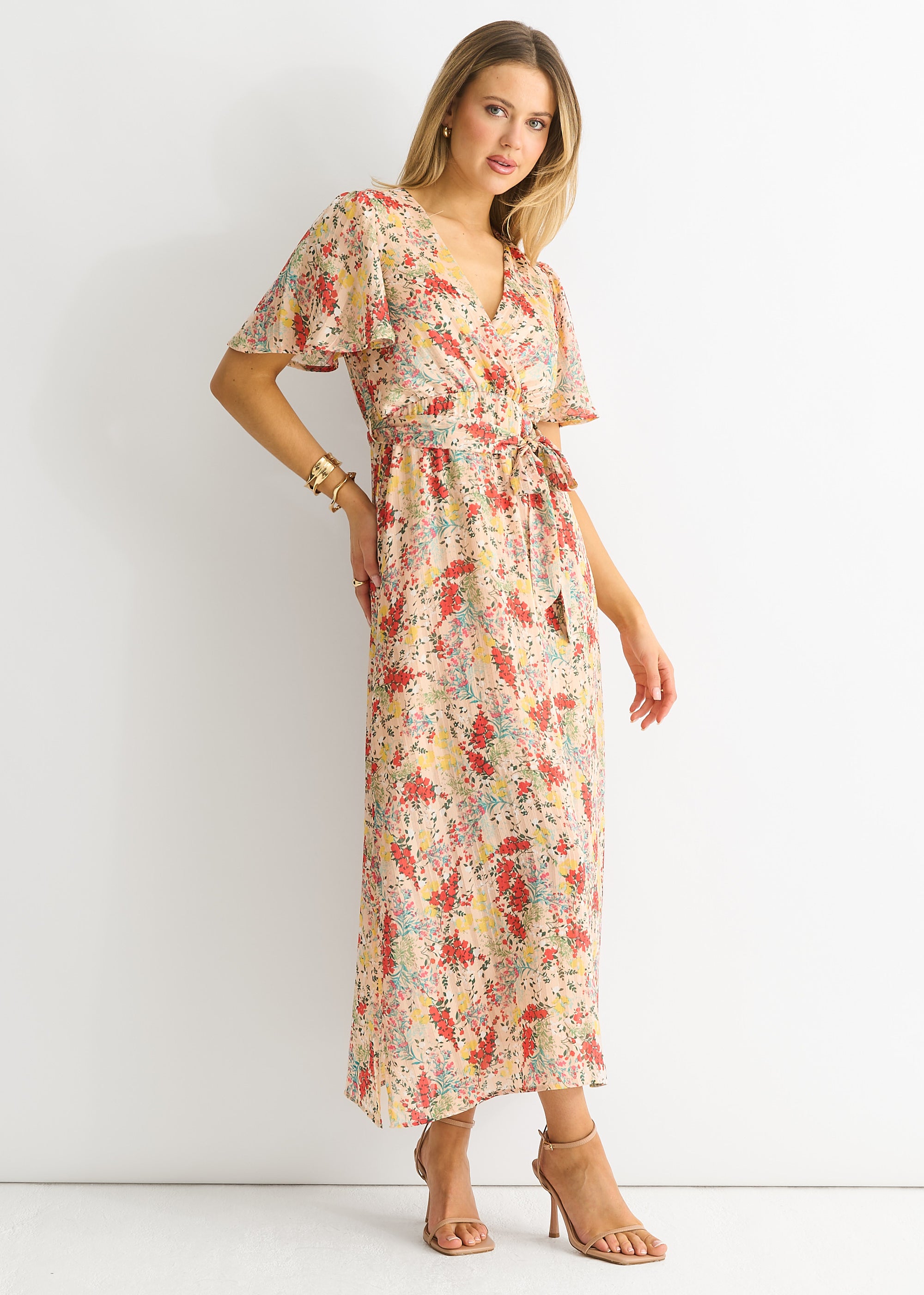 Floral Jacquard Chiffon Midi Dress