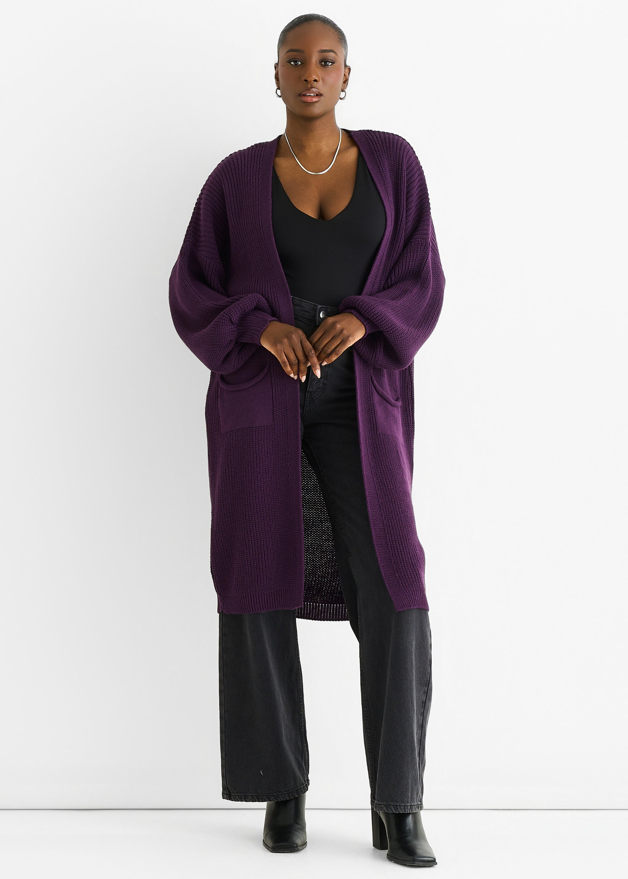 Purple Chunky Knit Long Cardigan