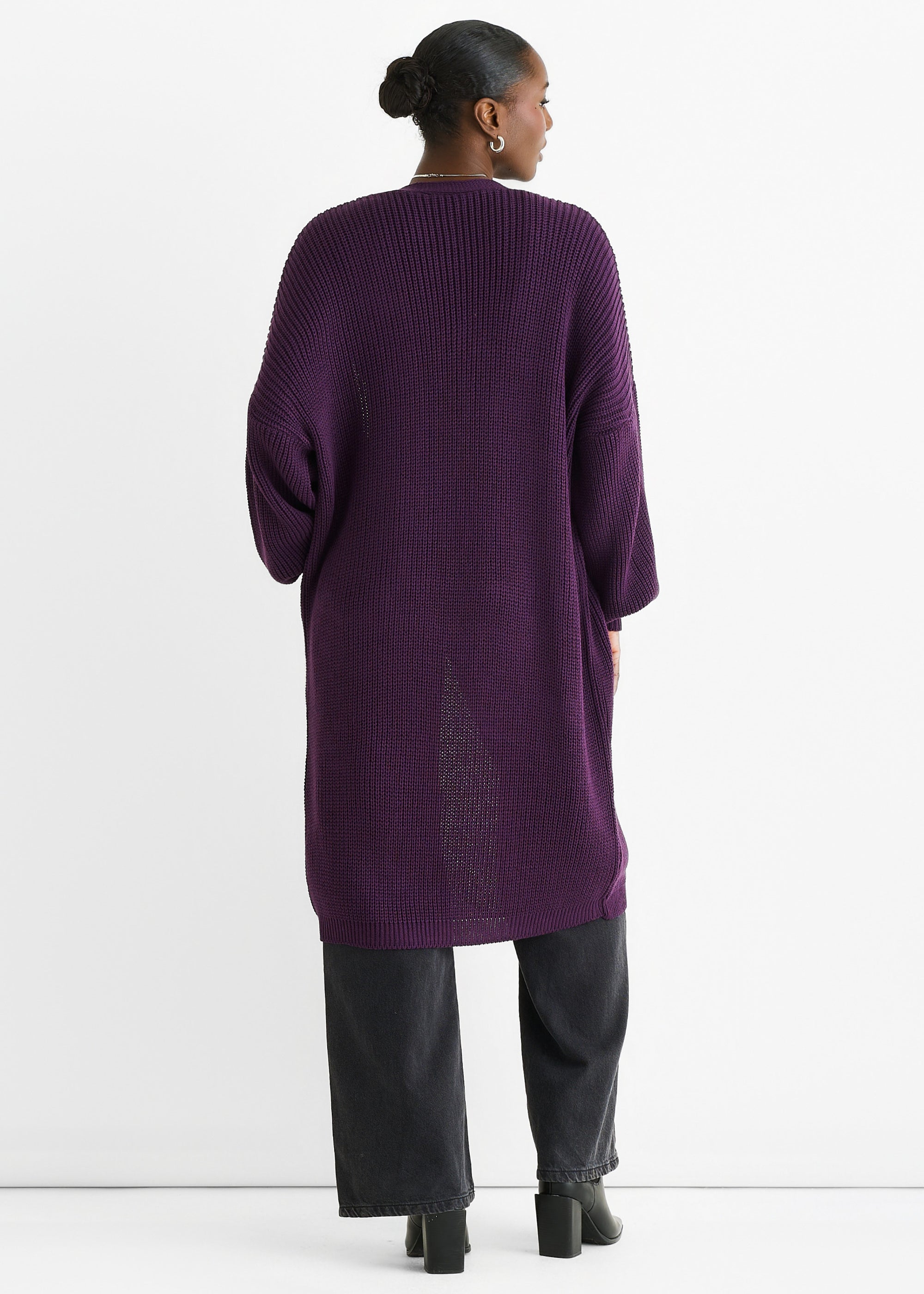 Purple Chunky Knit Long Cardigan