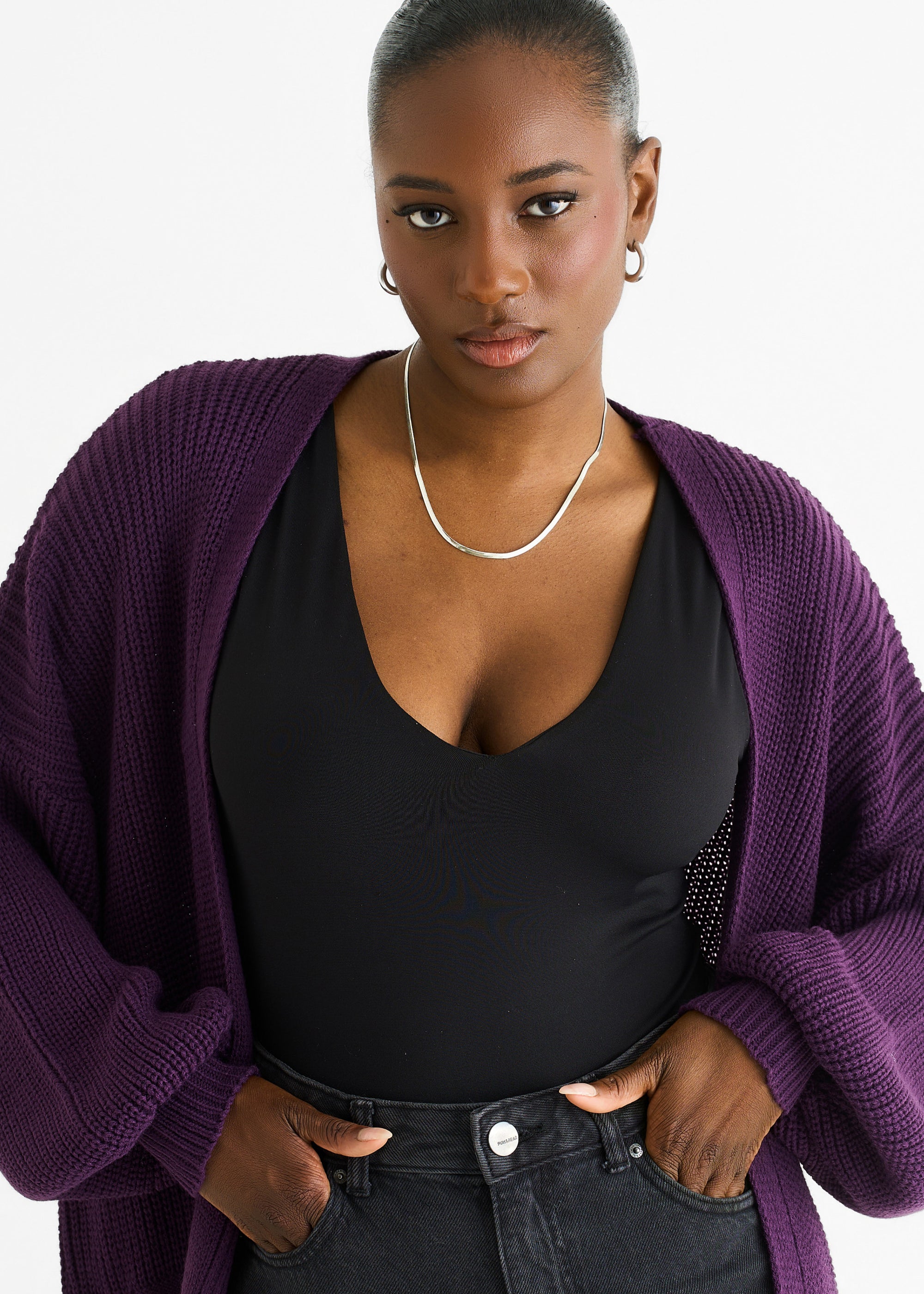 Purple Chunky Knit Long Cardigan