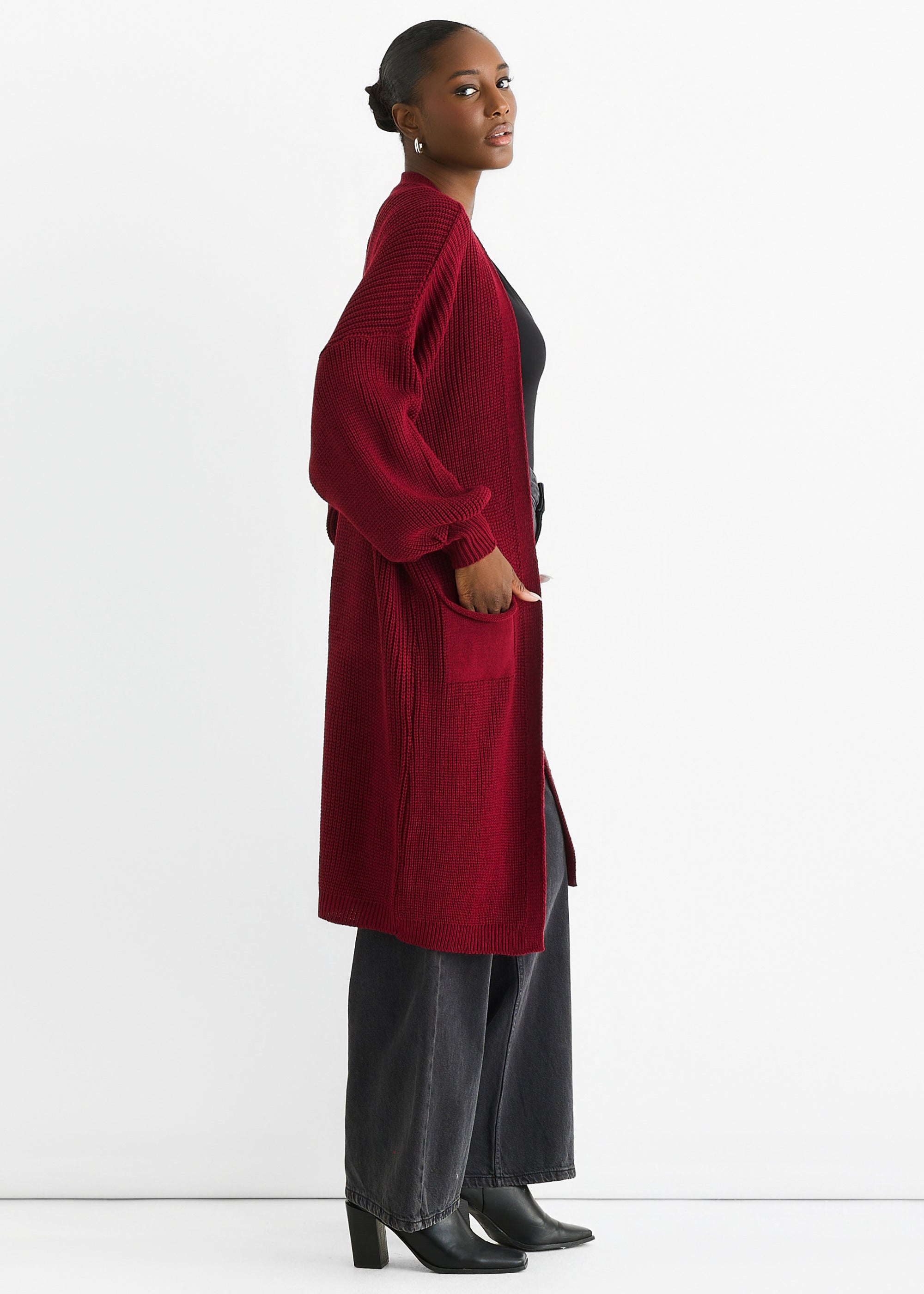 Red Chunky Knit Long Cardigan