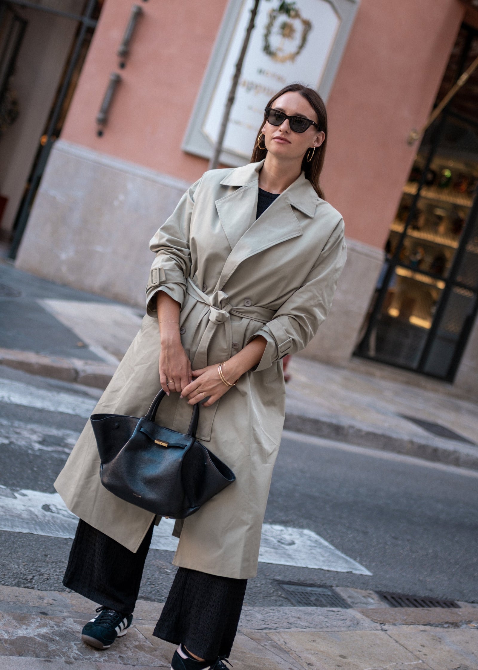 Sage Green Double Breast Longline Belted Trench Coat