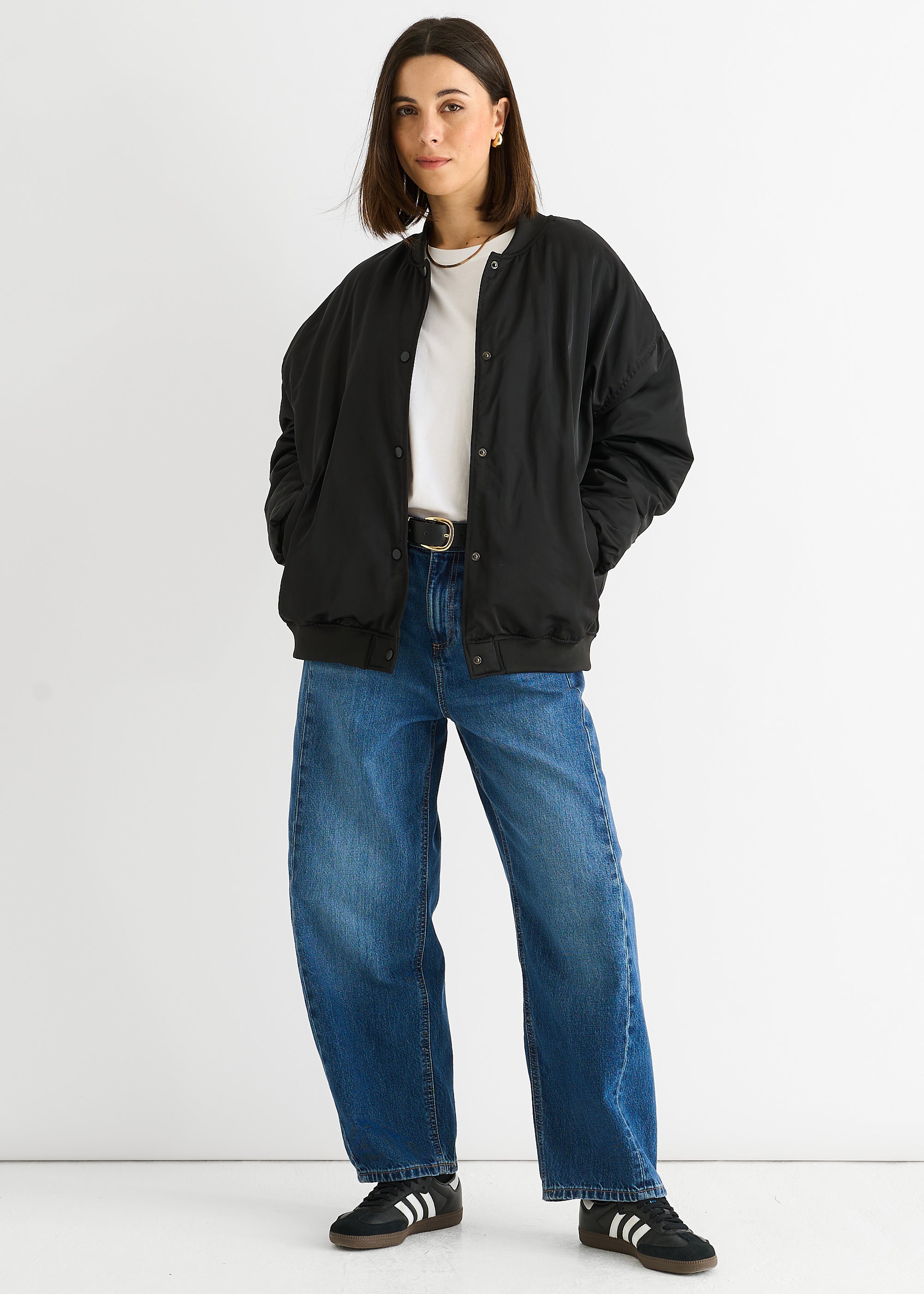 Black Padded Oversized Bomber Jacket