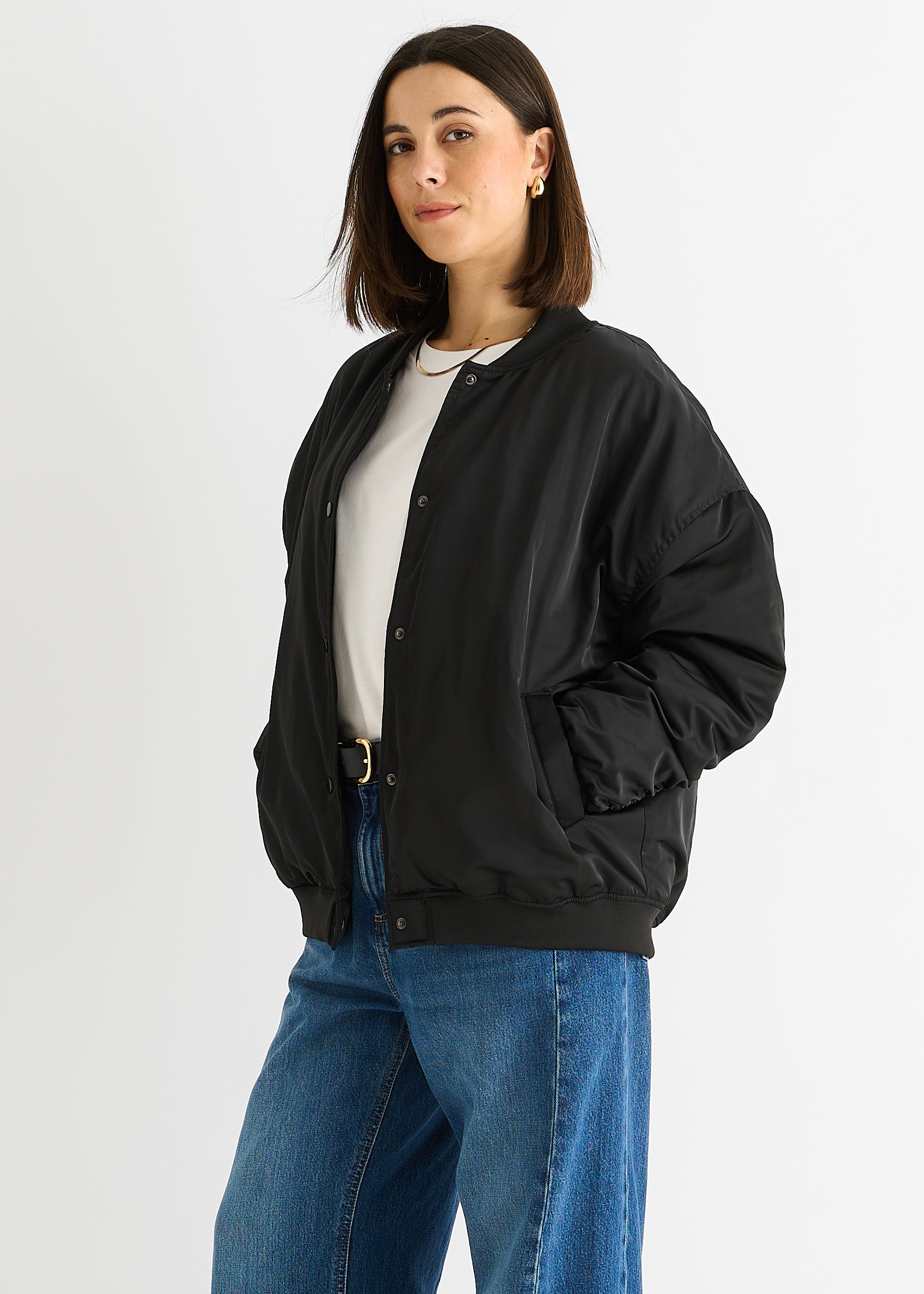 Black Padded Oversized Bomber Jacket