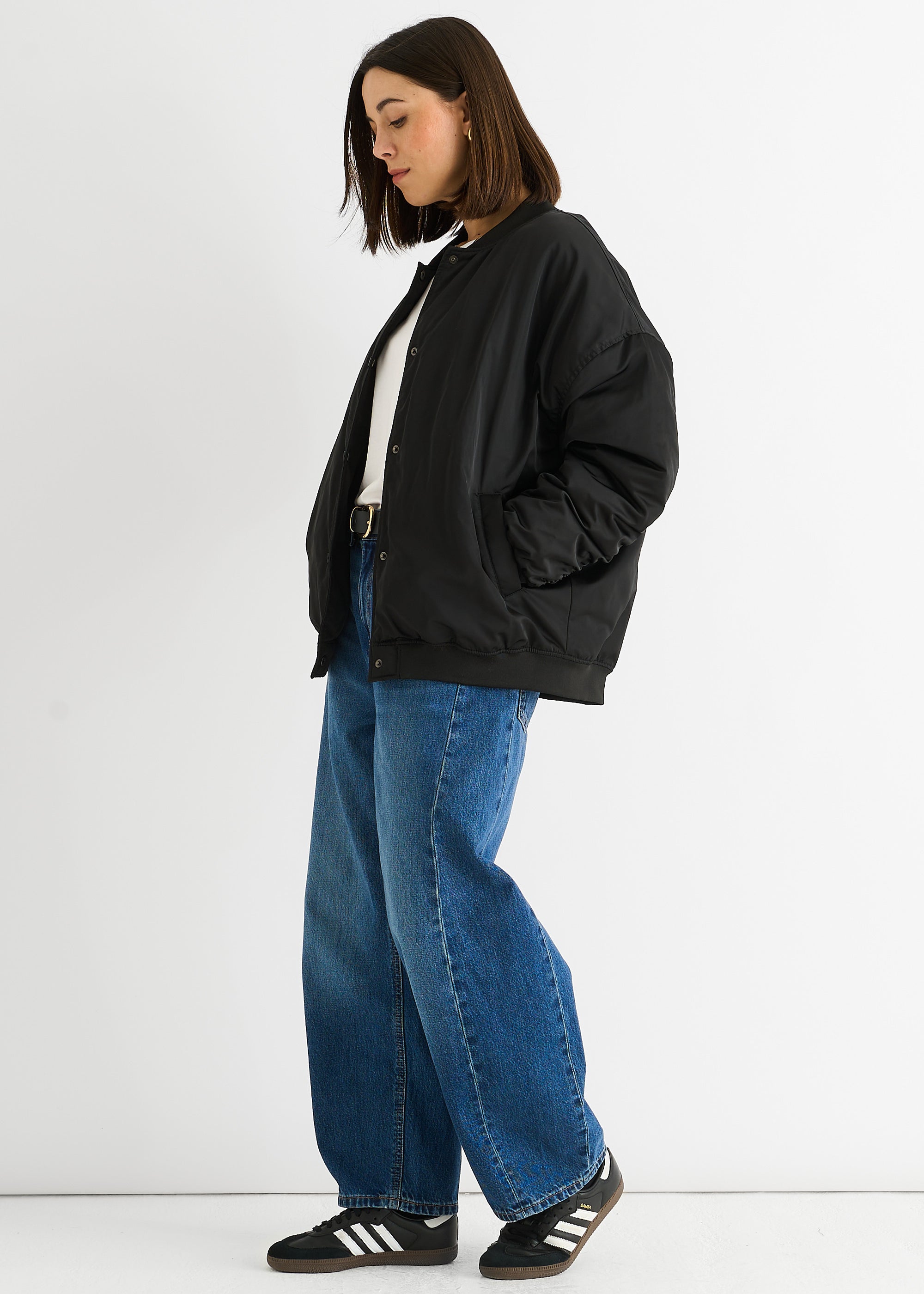 Black Padded Oversized Bomber Jacket