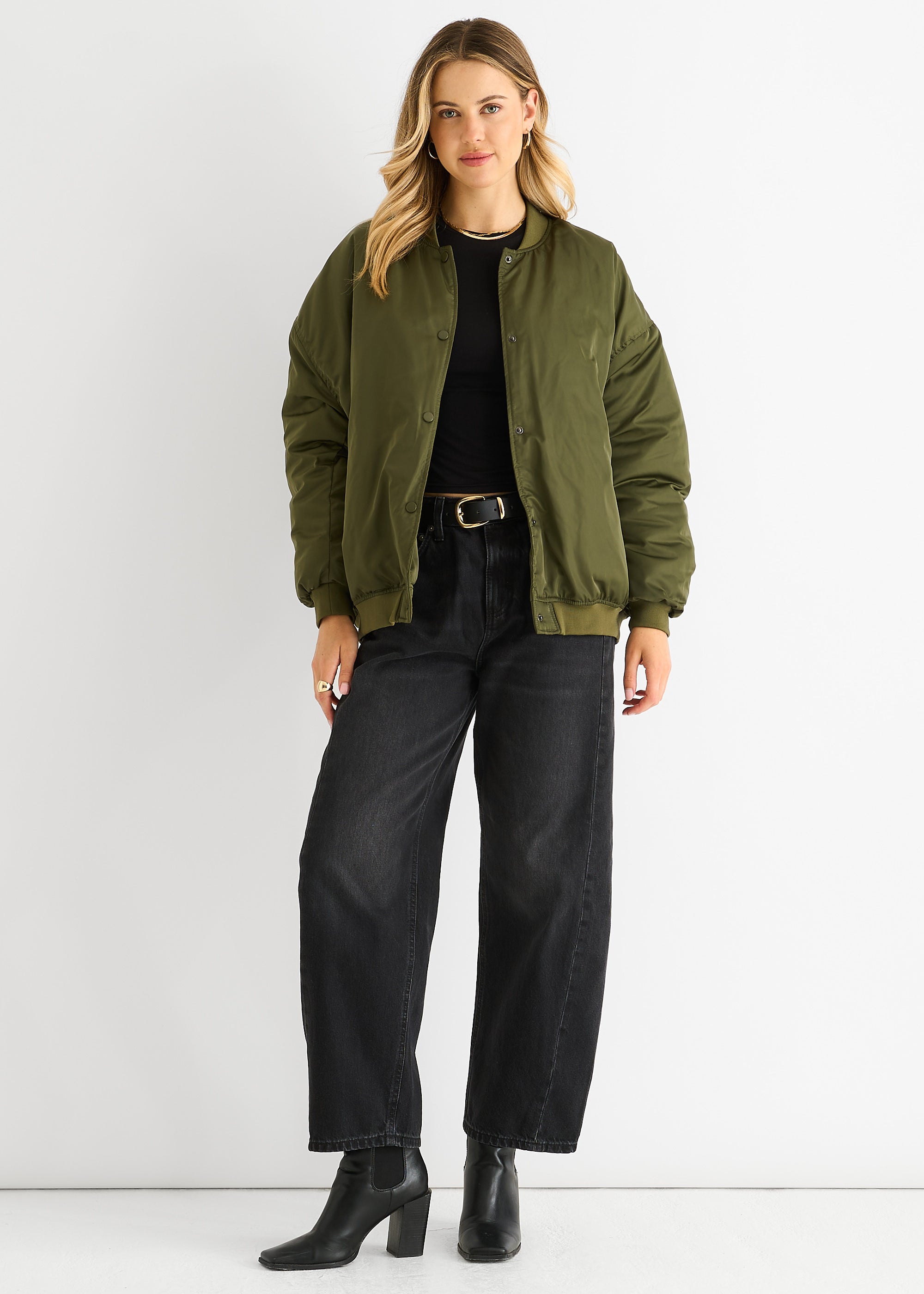 Khaki Padded Oversized Bomber Jacket