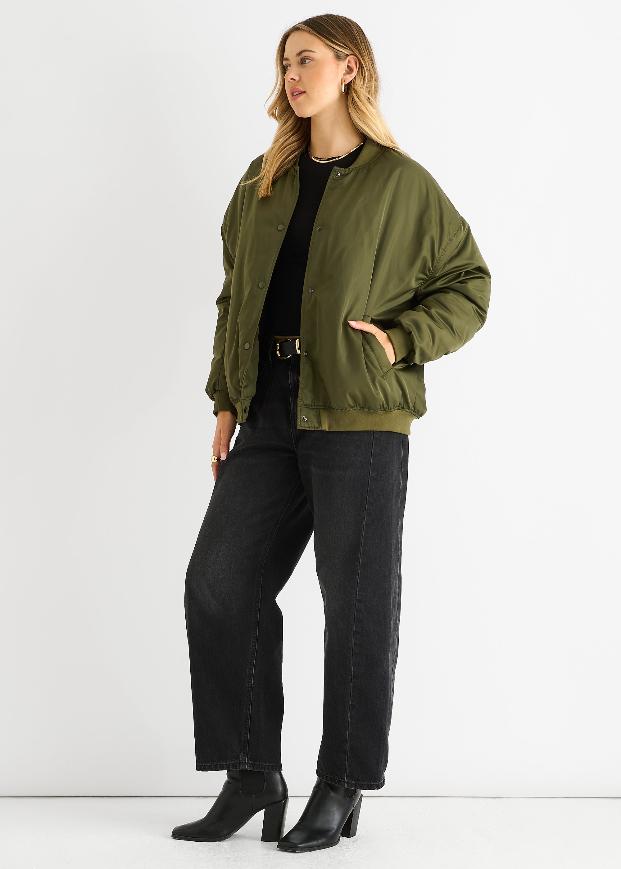 Khaki Padded Oversized Bomber Jacket