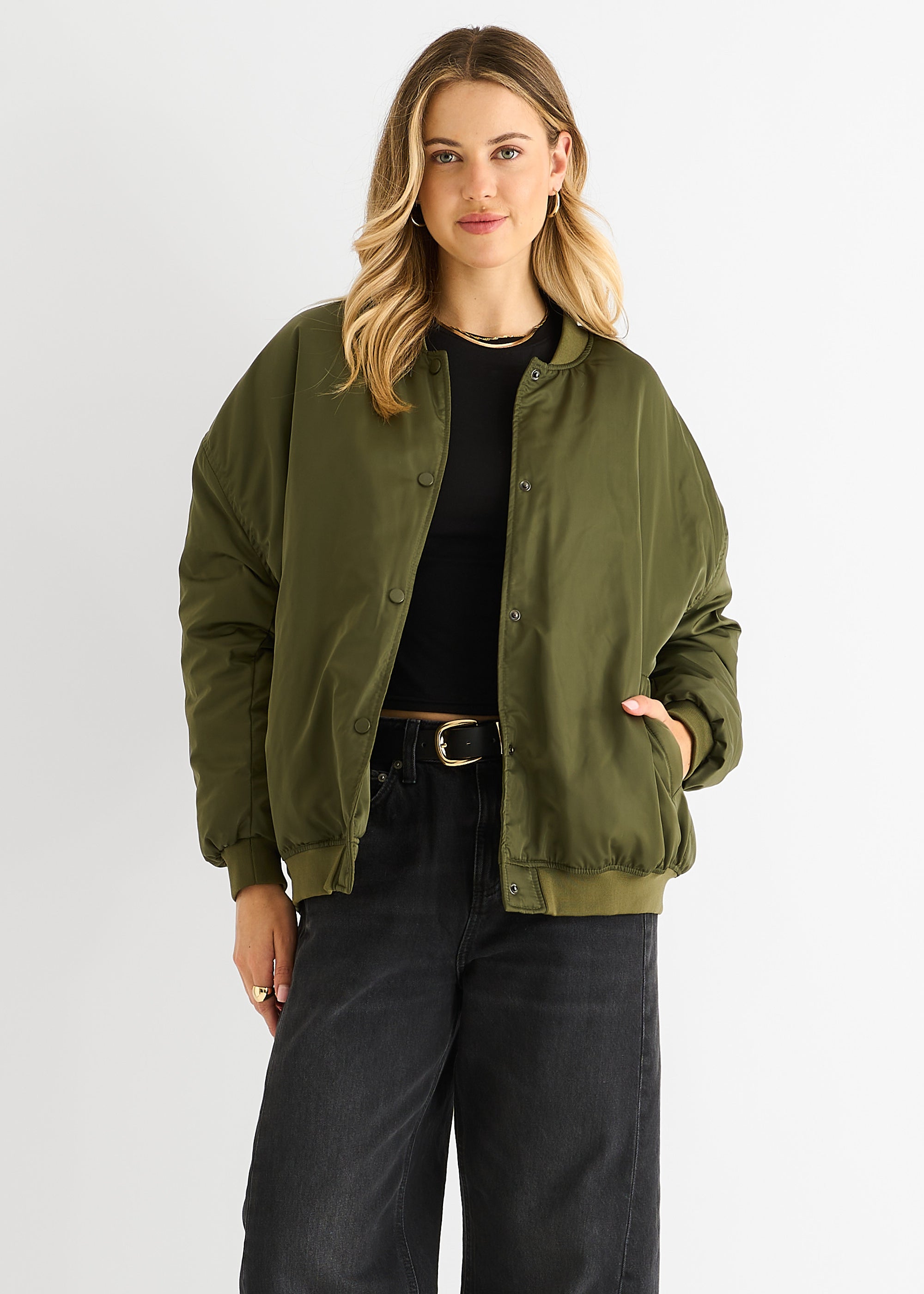 Khaki Padded Oversized Bomber Jacket