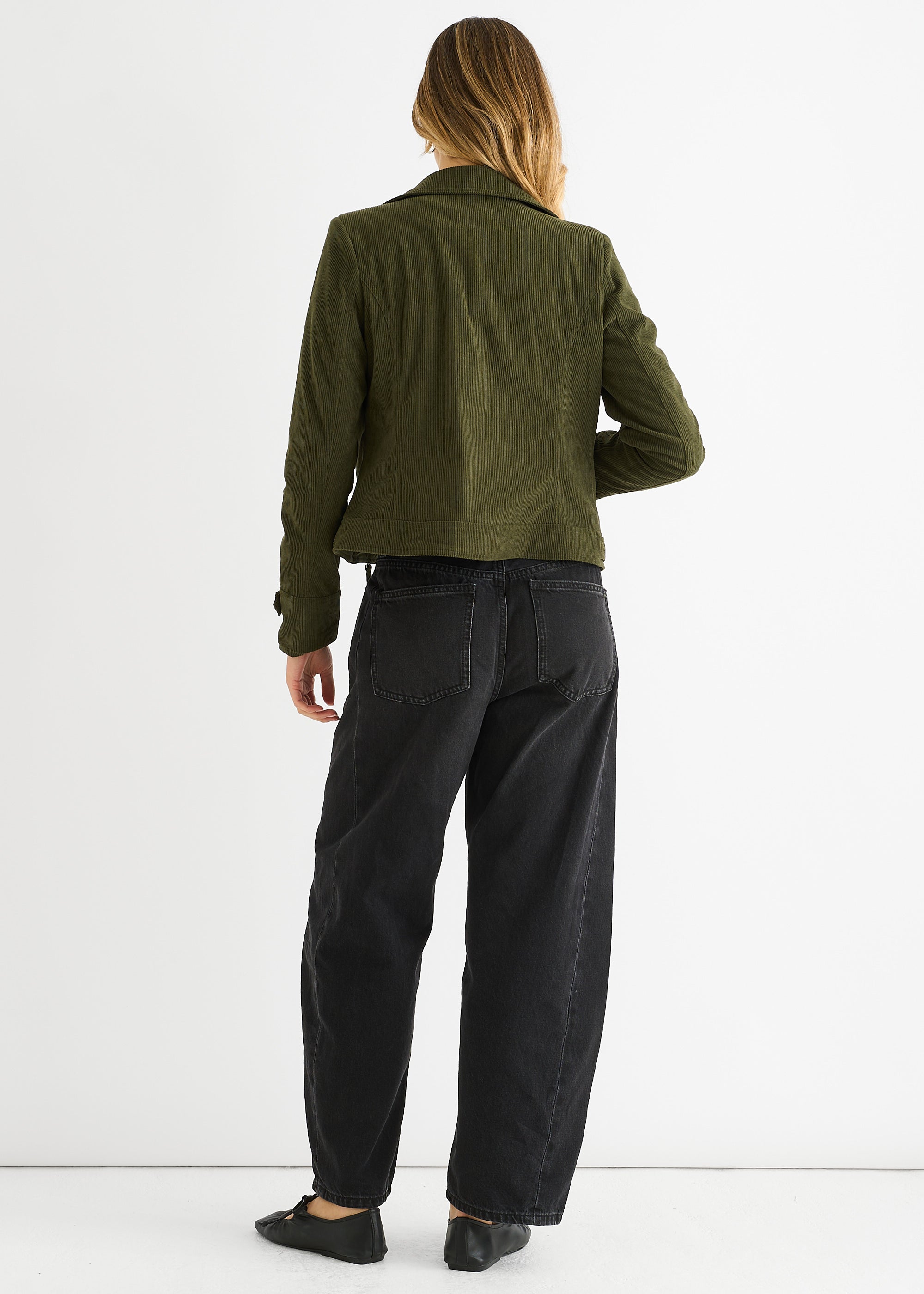 Khaki Corduroy Biker Zip Up Jacket