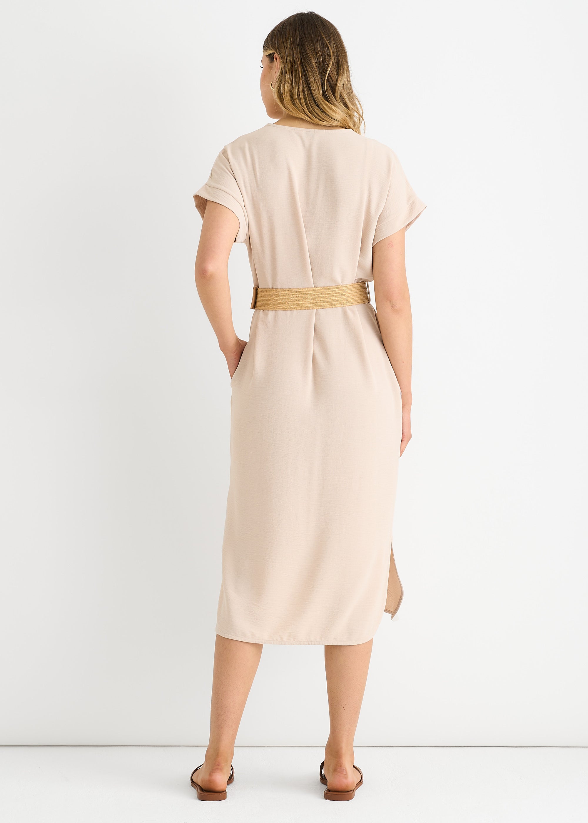 Beige Air Flow Belted Oversized Dress