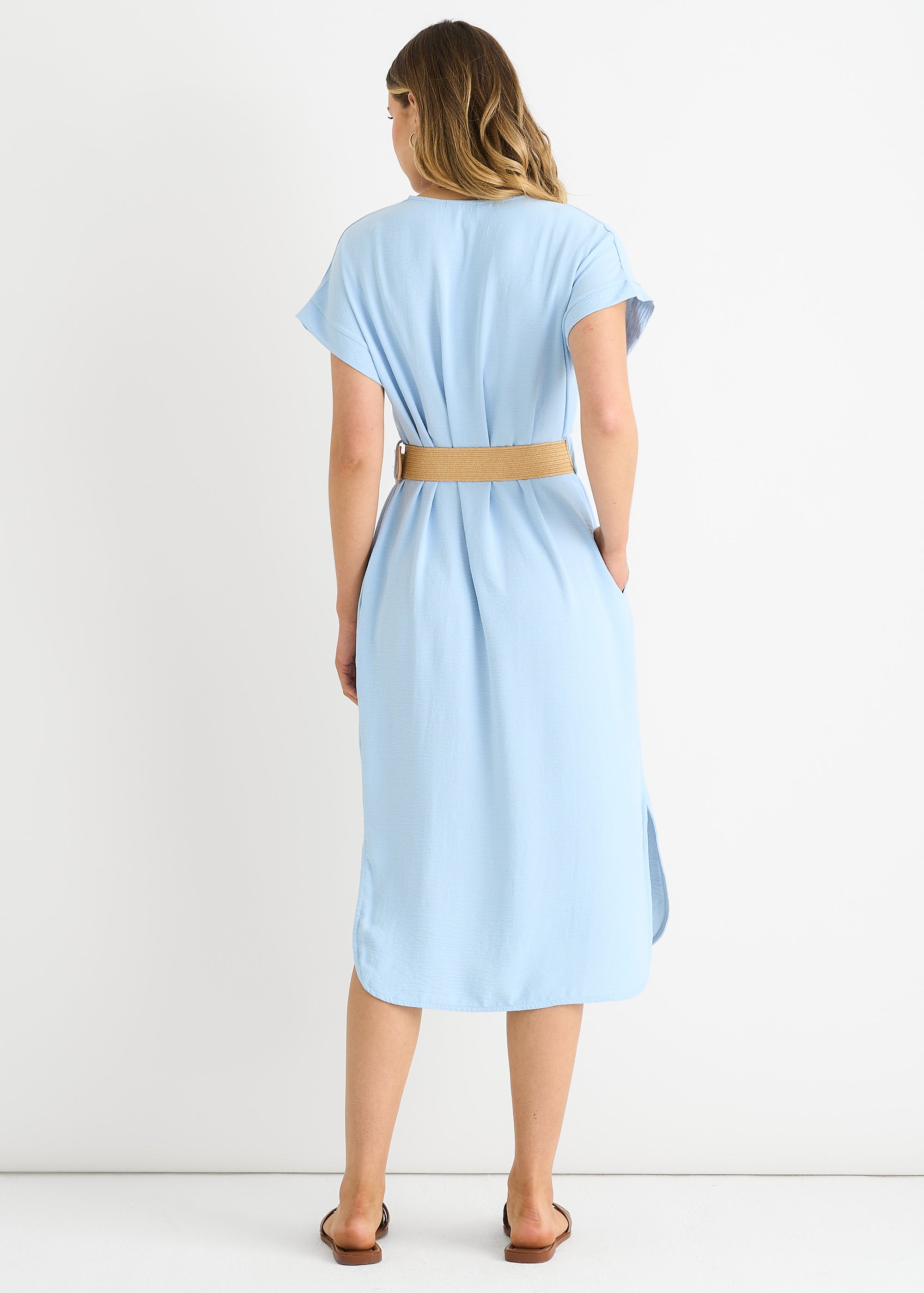 Blue Air Flow Belted Oversized Dress
