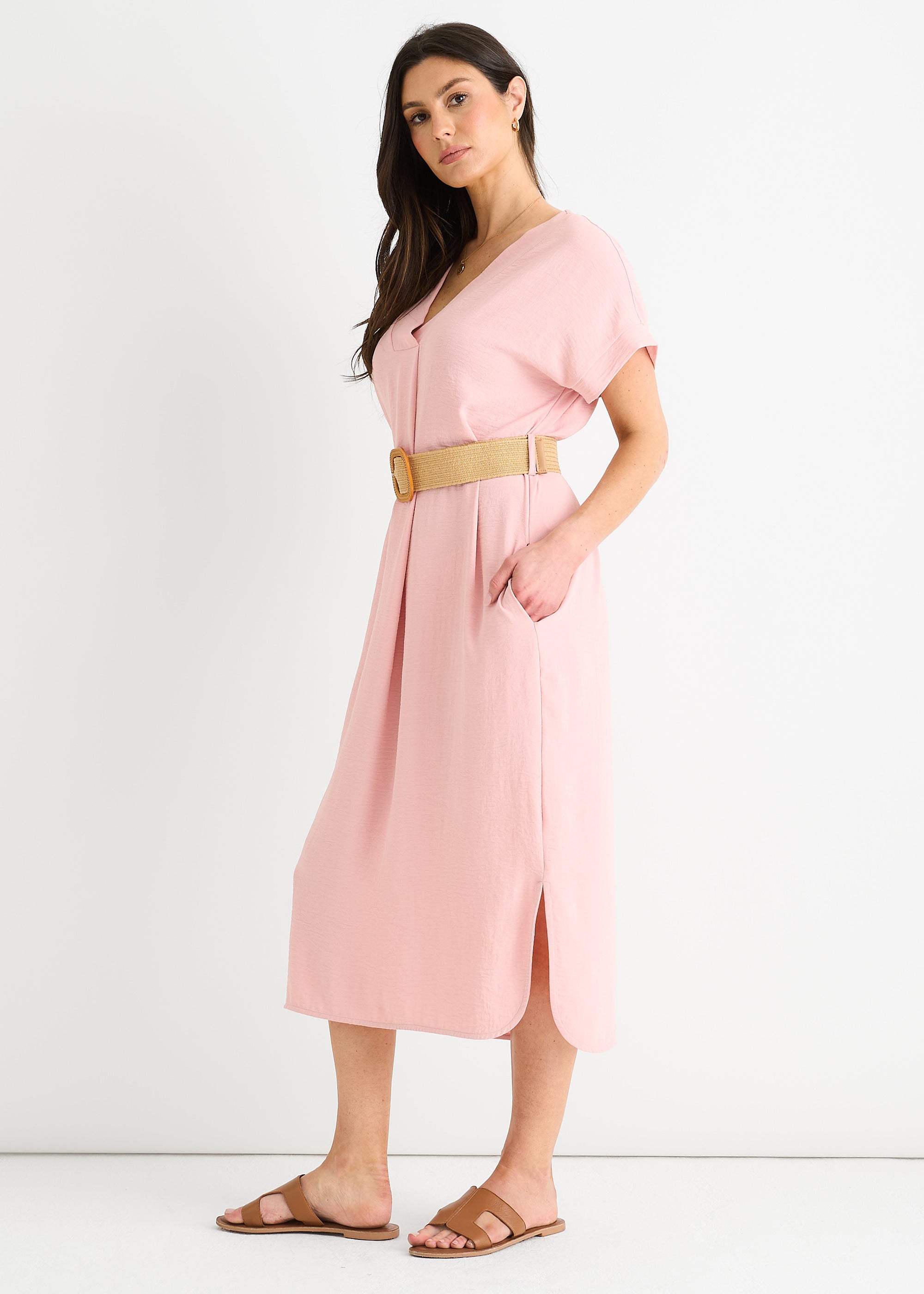 Blush Air Flow Belted Oversized Dress
