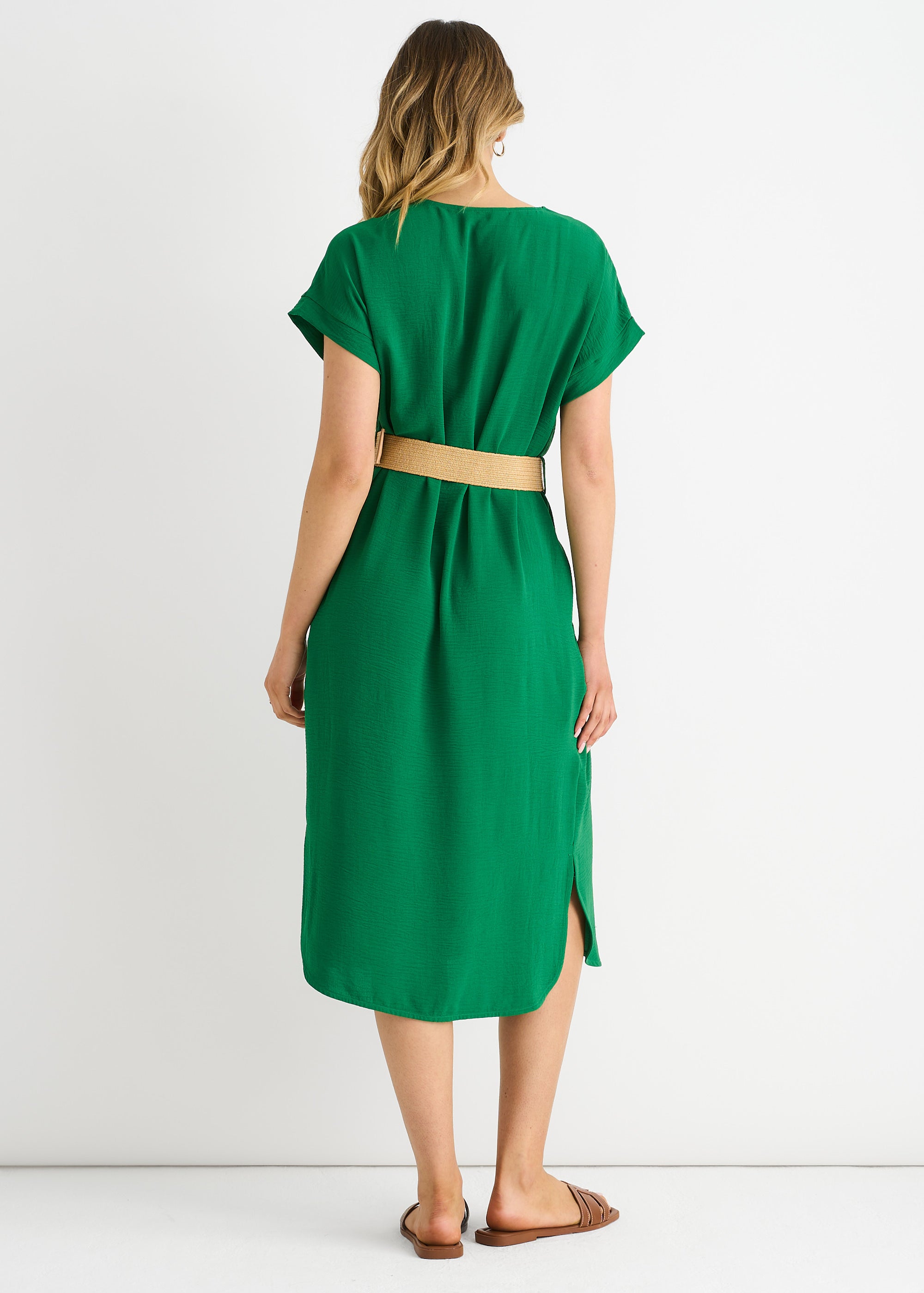 Green Air Flow Belted Oversized Dress