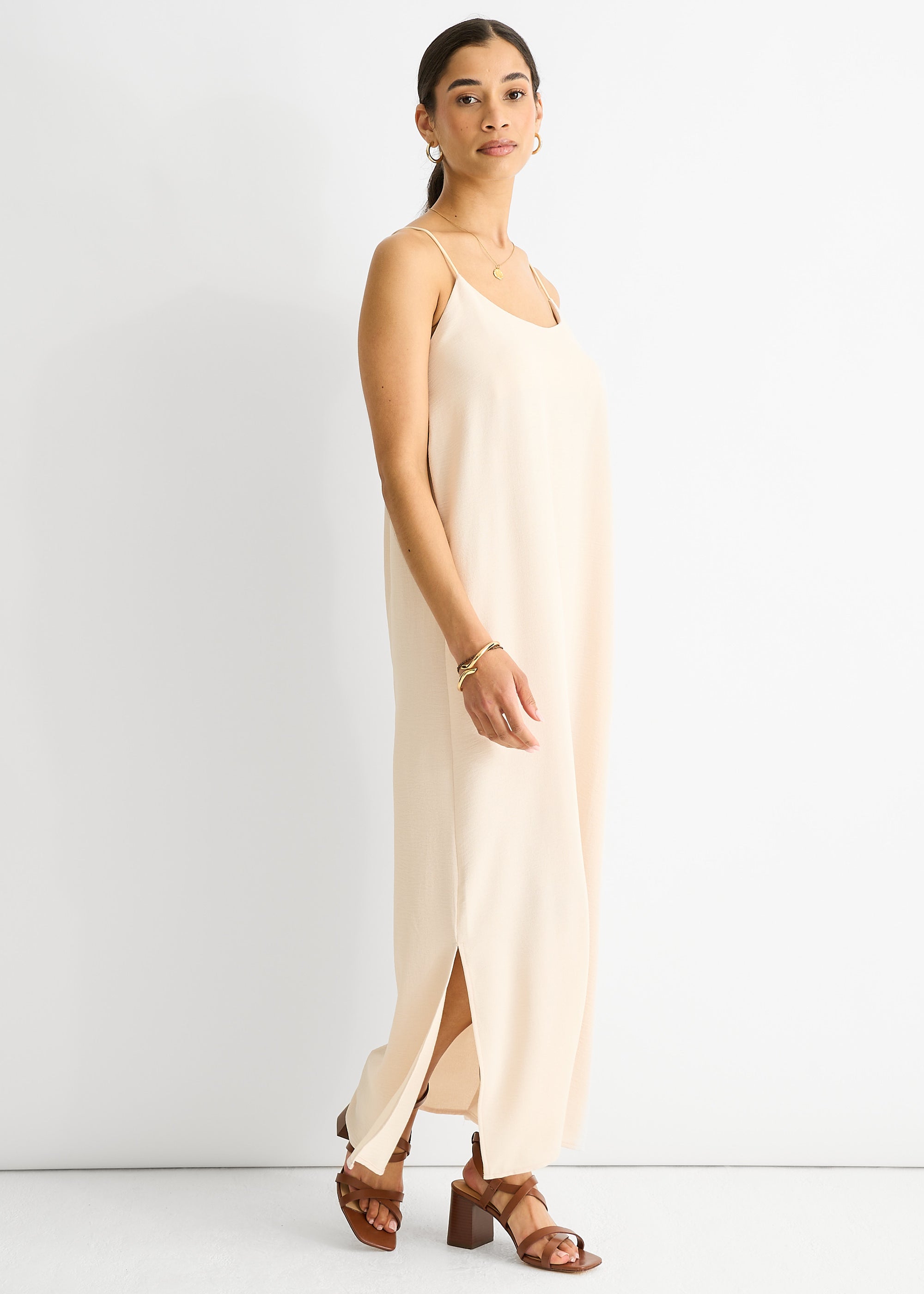 Beige Strappy Cross Back Airflow Oversized dress