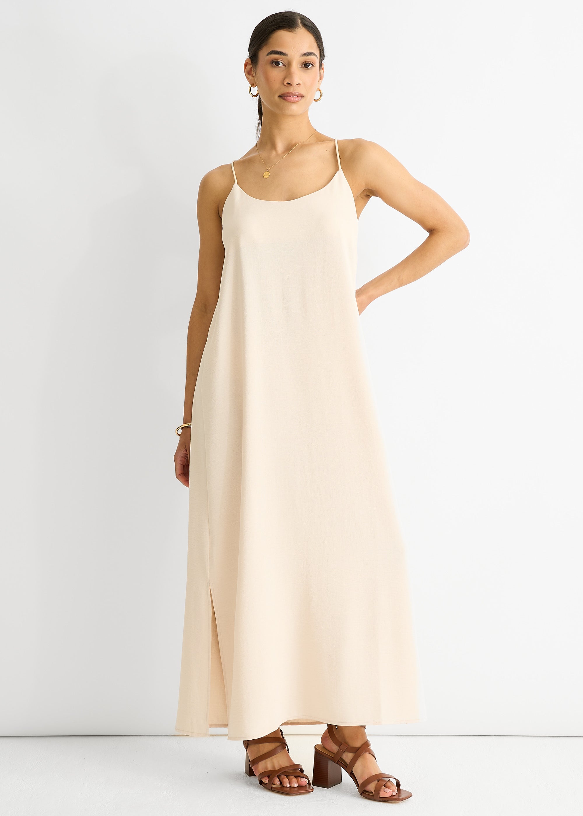 Beige Strappy Cross Back Airflow Oversized dress