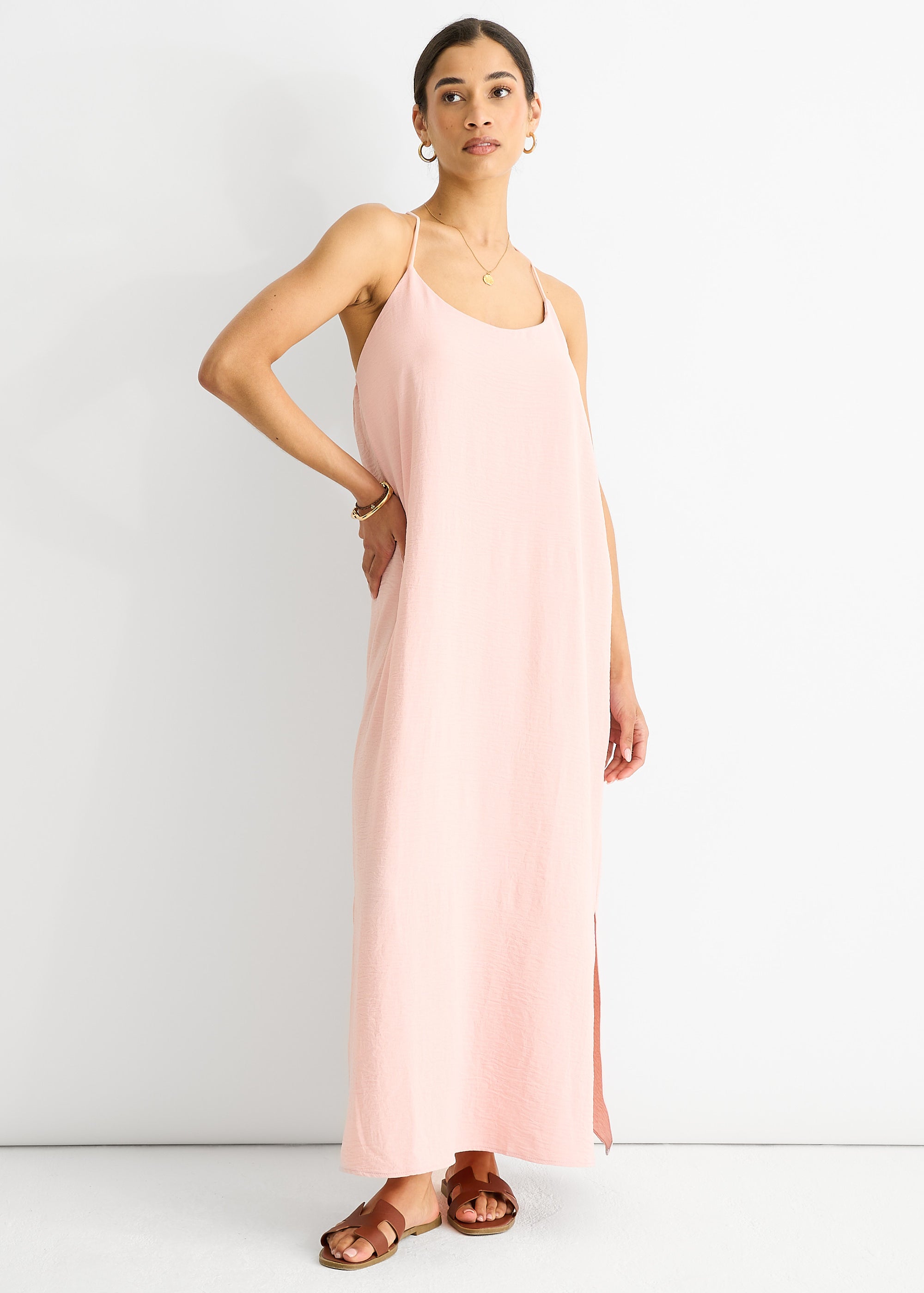 Blush Strappy Cross Back Airflow Oversized dress