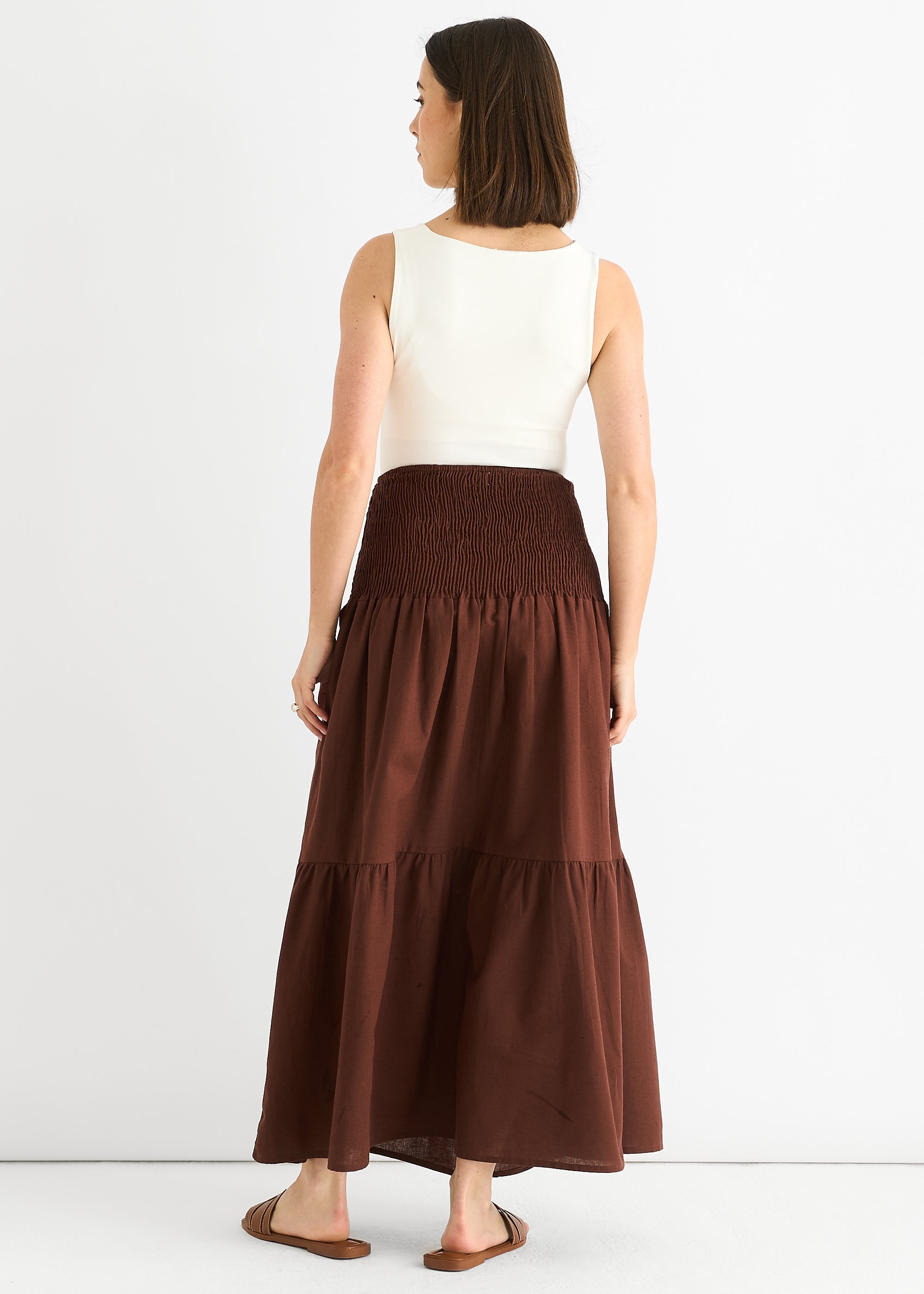 Chocolate Cotton Smock Tiered Cotton Maxi Skirt