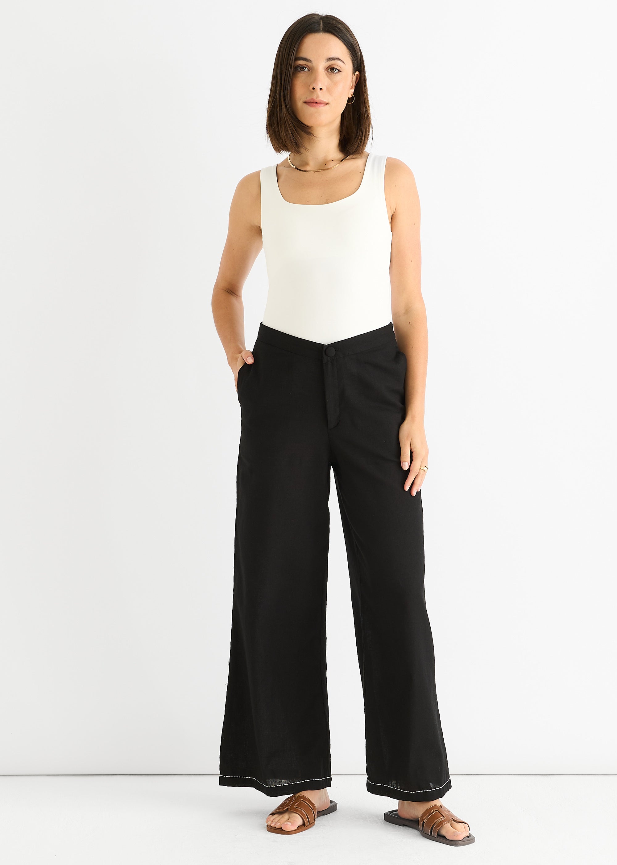 Black Contrast Embroidery Stitch Detail Trouser
