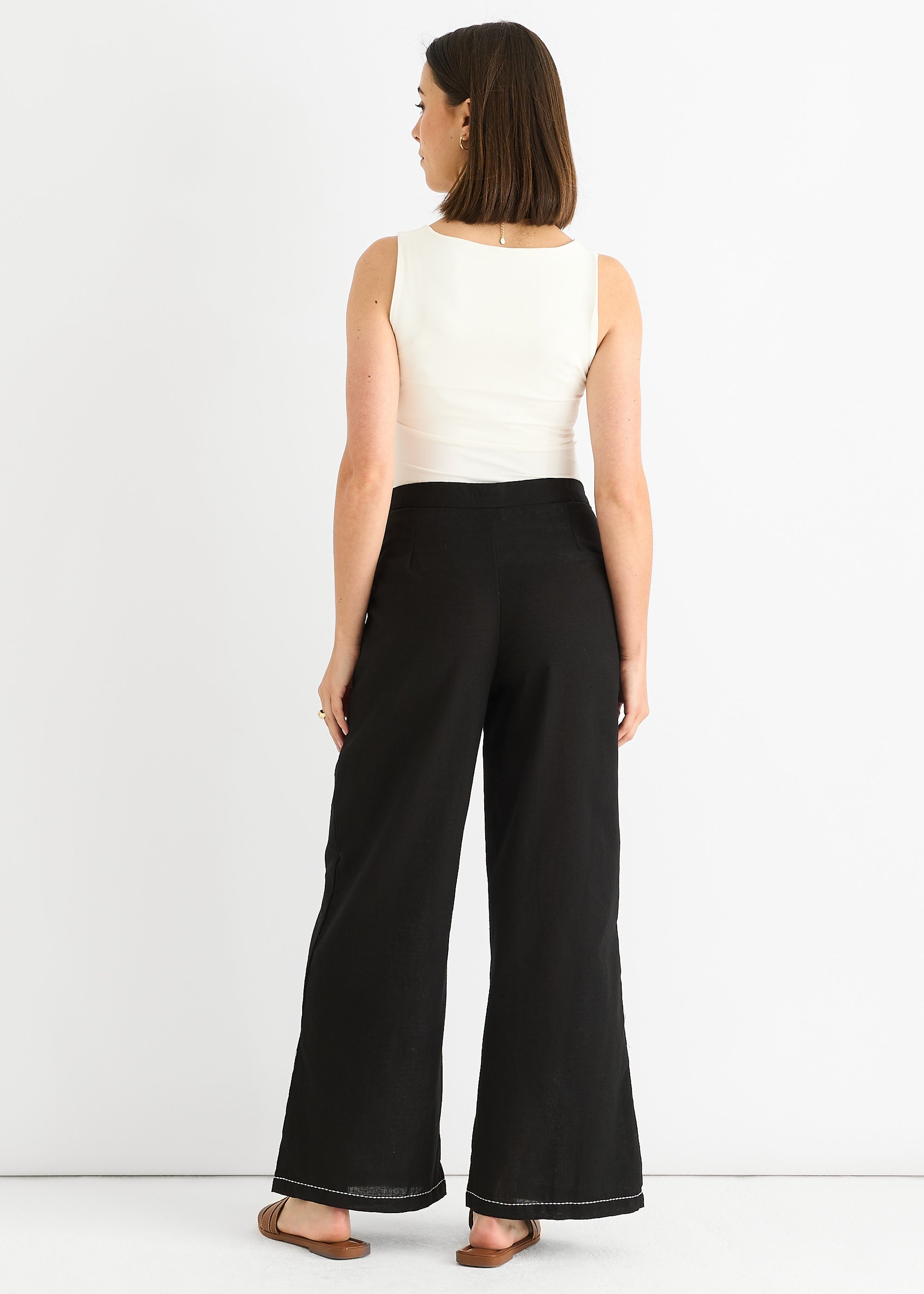 Black Contrast Embroidery Stitch Detail Trouser