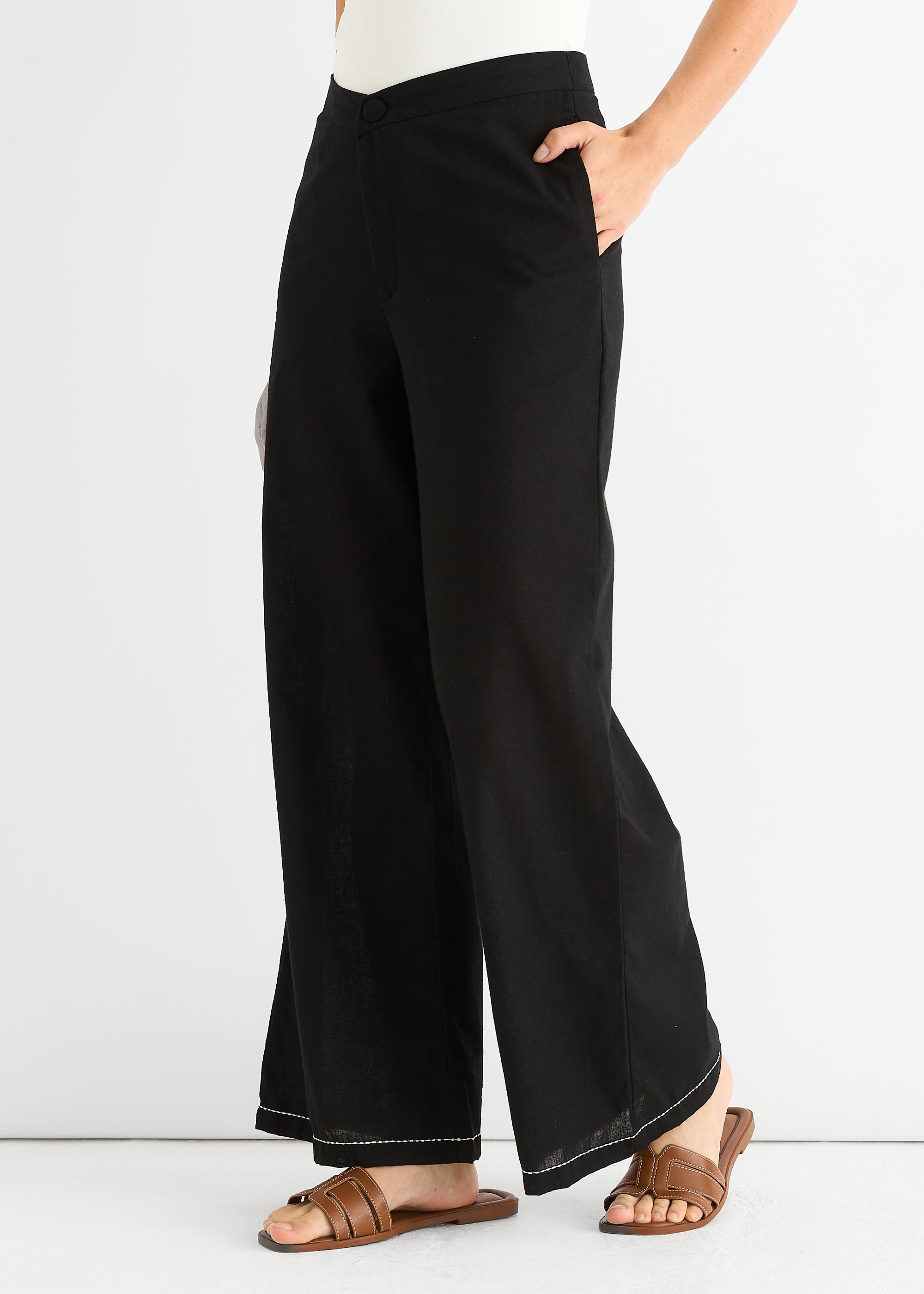 Black Contrast Embroidery Stitch Detail Trouser
