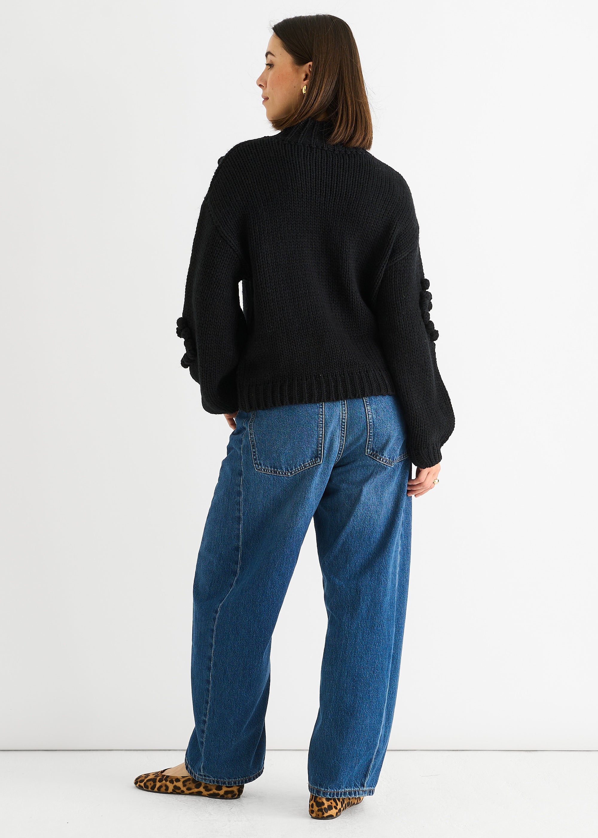 Black Heart Bubble Chunky Knit High Neck Jumper