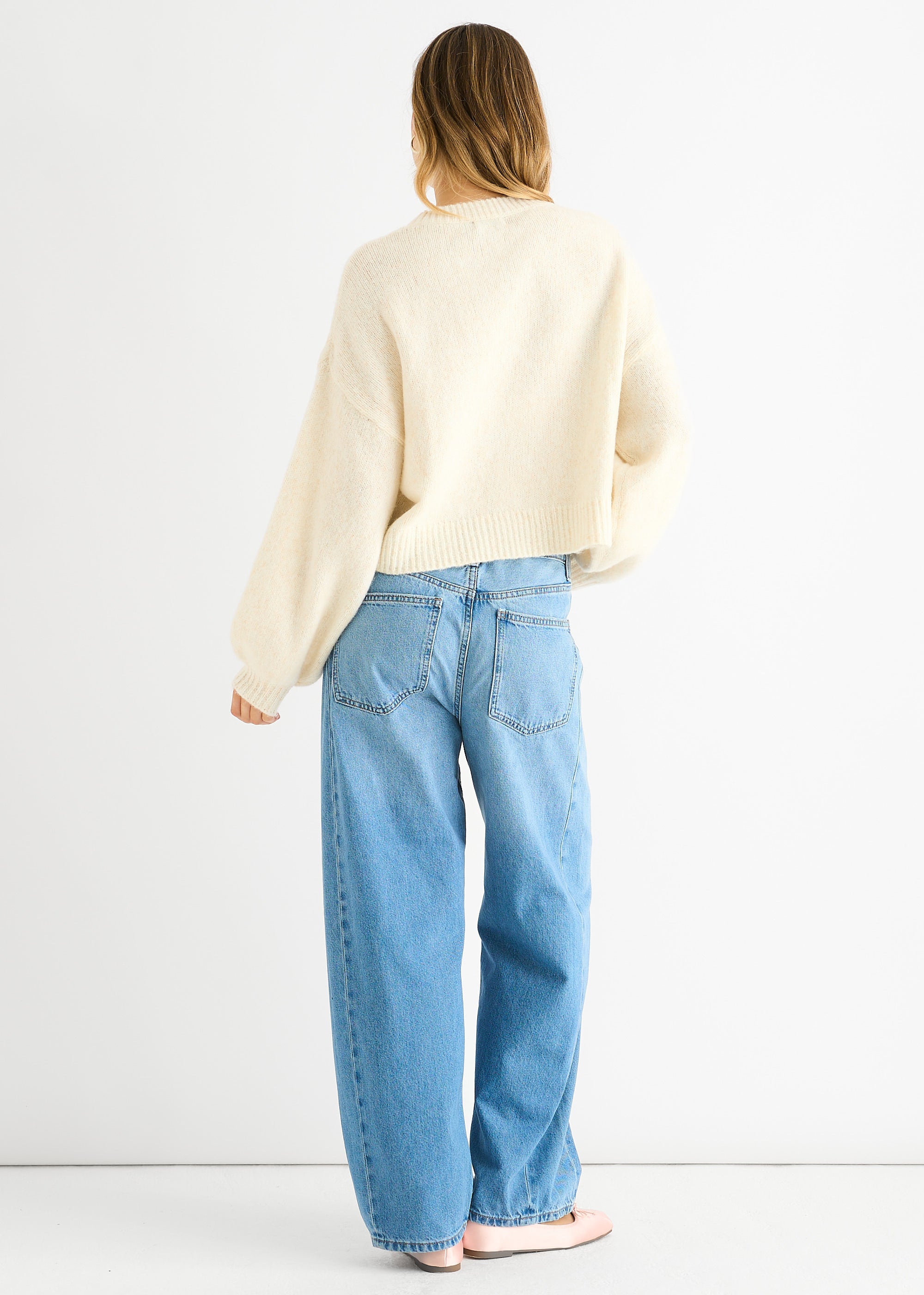 Cream Embossed Contrast Bow Short Knit Jumper