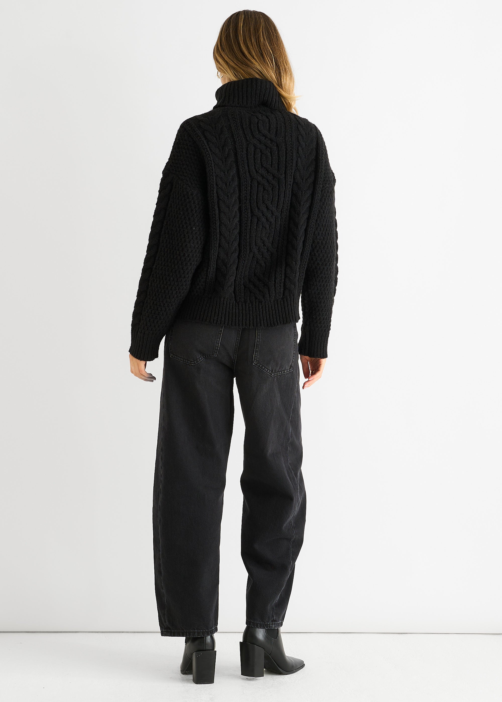 Black Cable Knit High Neck Knit Jumper