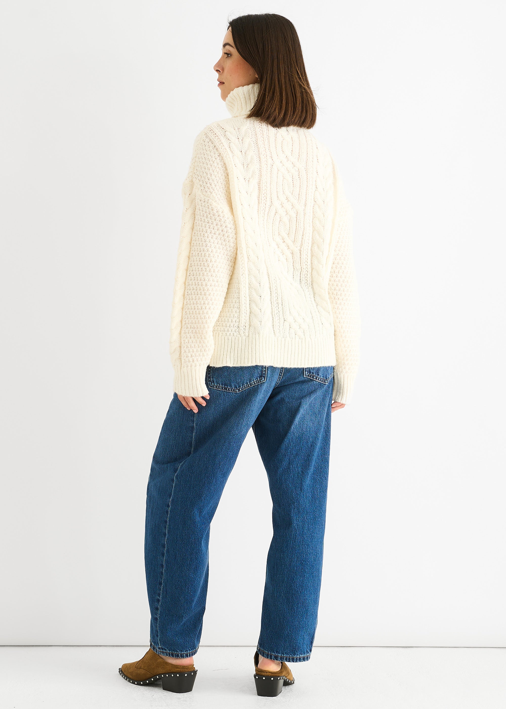 Cream Cable Knit High Neck Knit Jumper