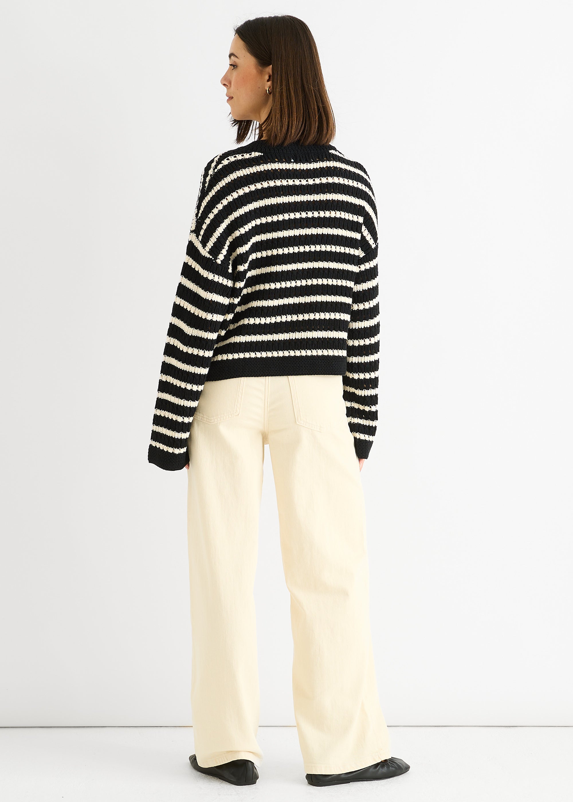 Black Stripe Cable Knit Crop Cardigan