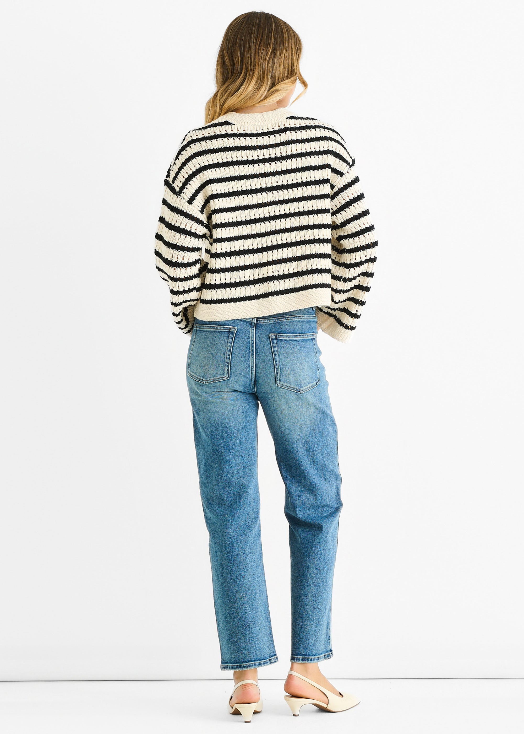 Cream Stripe Cable Knit Crop Cardigan